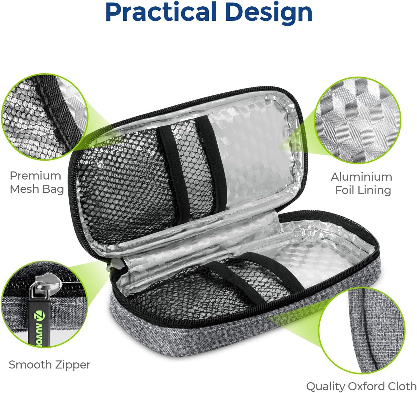 AUVON Insulin Pen Cooler Travel Case with 2 * 90g TSA Approved Ice Packs, Diabetic Medication Insulated Cooling Bag for Insulin Pens and Diabetic Supplies Storage, Compact for Daily Life and Trips