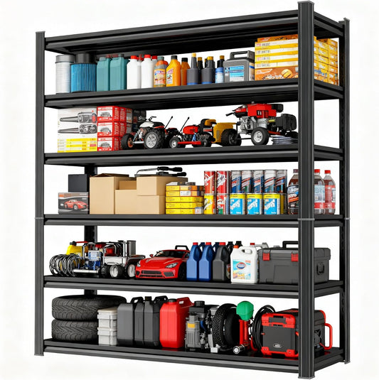 Storage Shelves, Garage Metal Shelving Unit, Adjustable, Double-Layer Column with Reinforced Ribs, Heavy-Duty, Capable of Bearing 600-3600 lbs (Black, 45''W*20''D*82''H, 6-Tier)