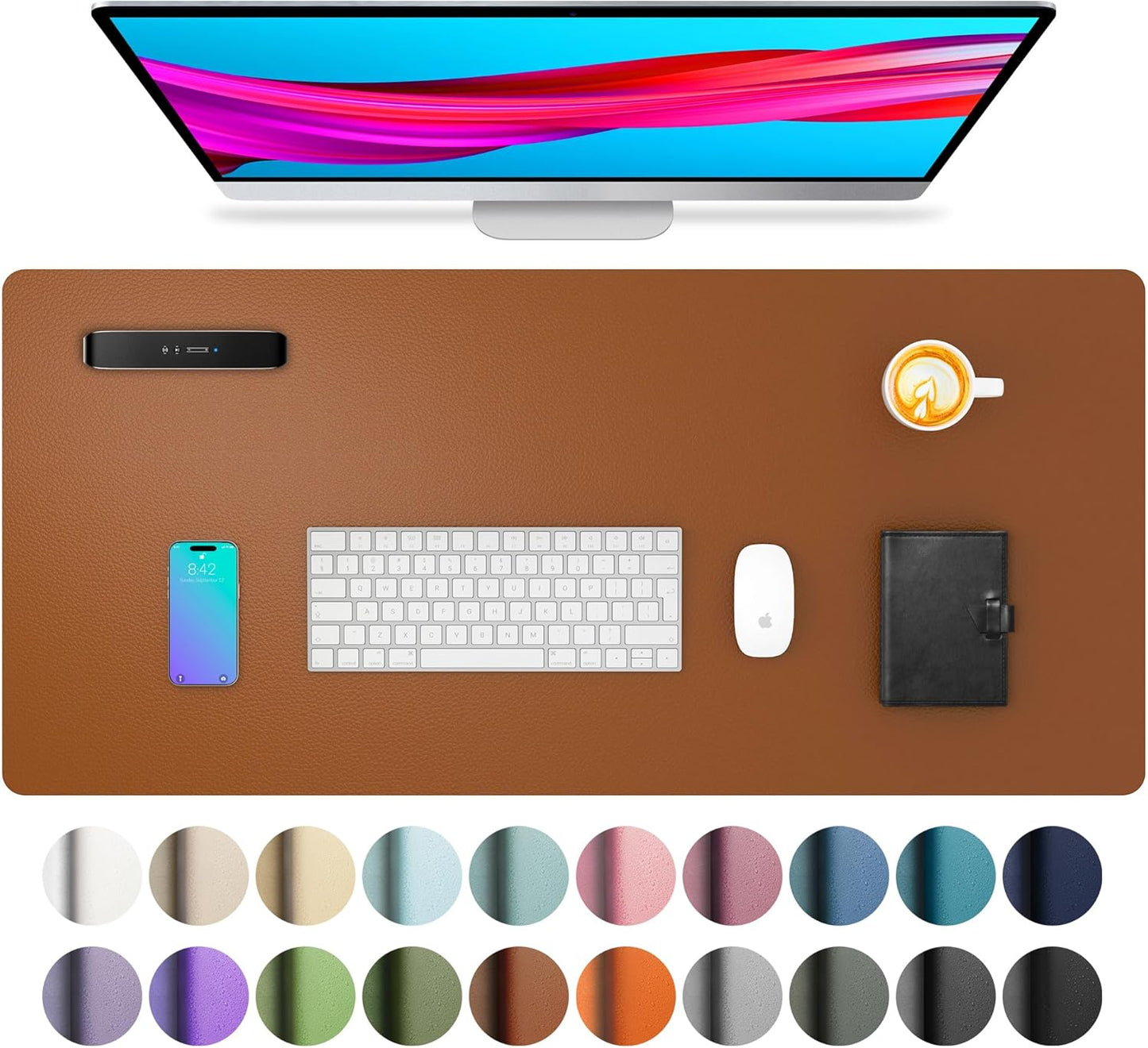 Aothia Leather Desk Pad Protector, Mouse Pad, Office Desk Mat, Non-Slip PU Leather Desk Blotter, Laptop Desk Pad, Waterproof Desk Writing Pad for Office and Home (Brown,23.6" x 13.7")