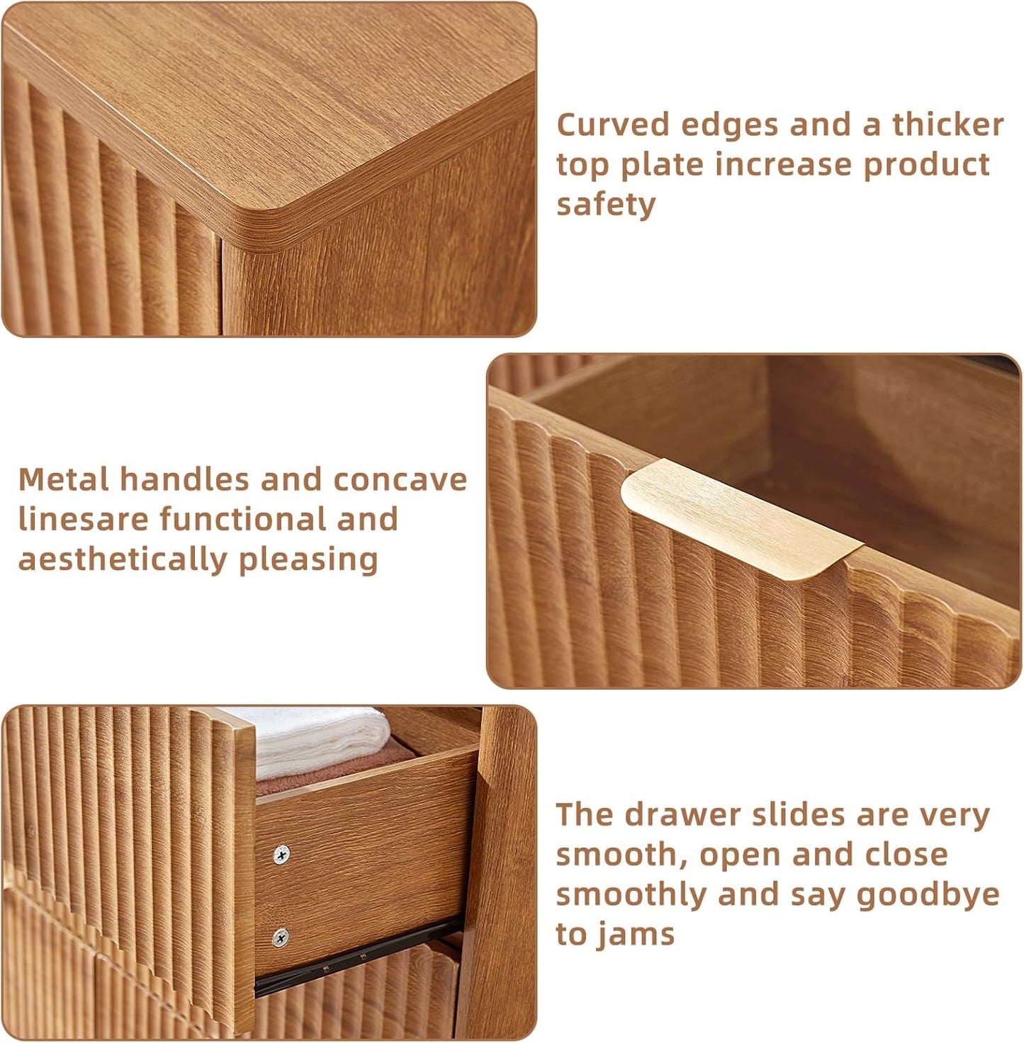 LEYAOYAO Fluted 6 Drawers Dresser, 48" Wide Modern Chest of Drawers with Wood Grain Top, Curved Profile Design, Dresser TV Stand, Wood Drawer Organizer for Bedroom, Living Room, Hallway,Brown