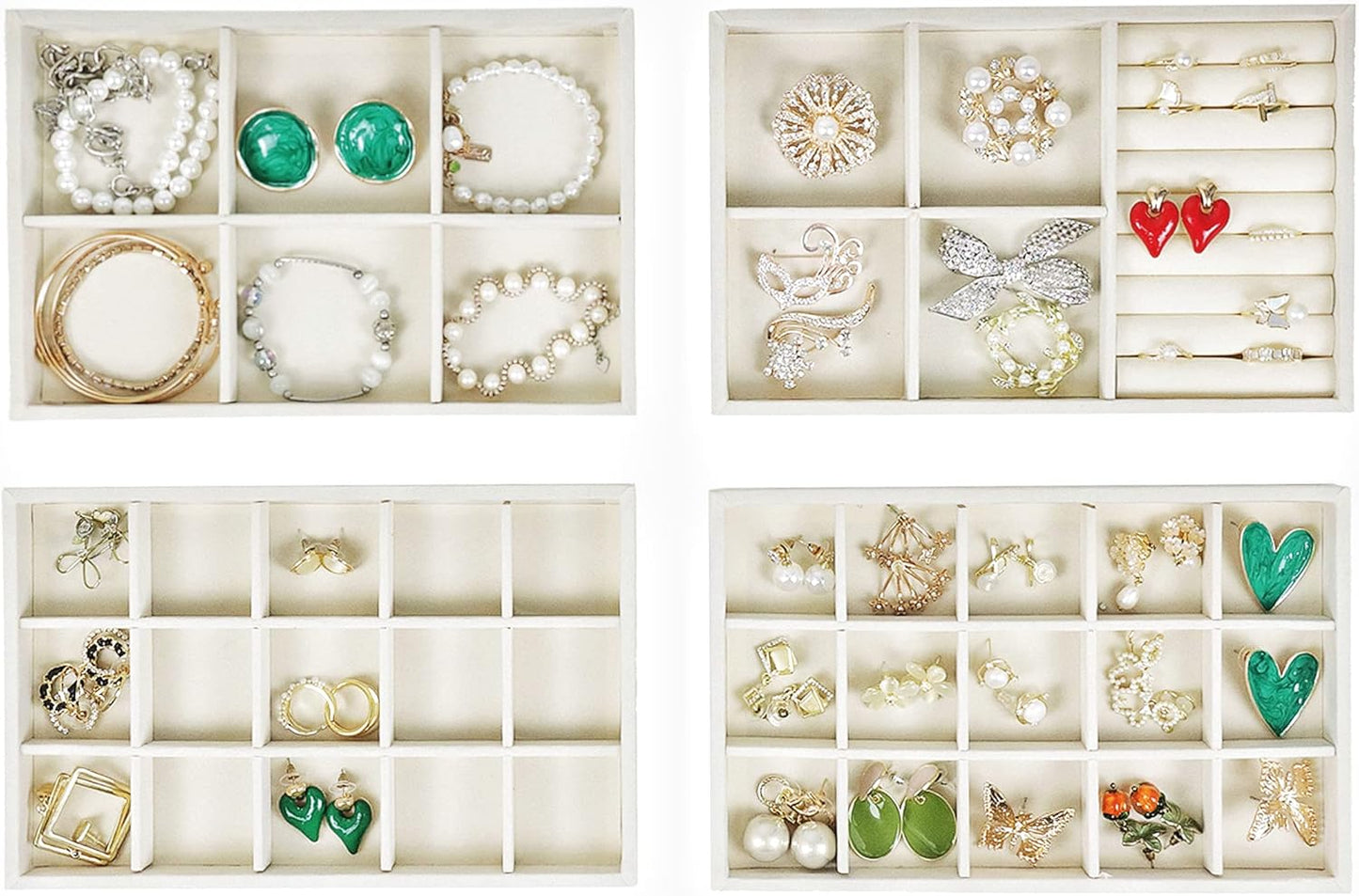 Set of 4 Stackable Jewelry Trays Organizer, Velvet Earring Organizer, Jewelry Organizer Showcase Display Drawer Organizer Storage, Earring Holder Necklace Bracelet Ring Accessary Organizers (Beige)