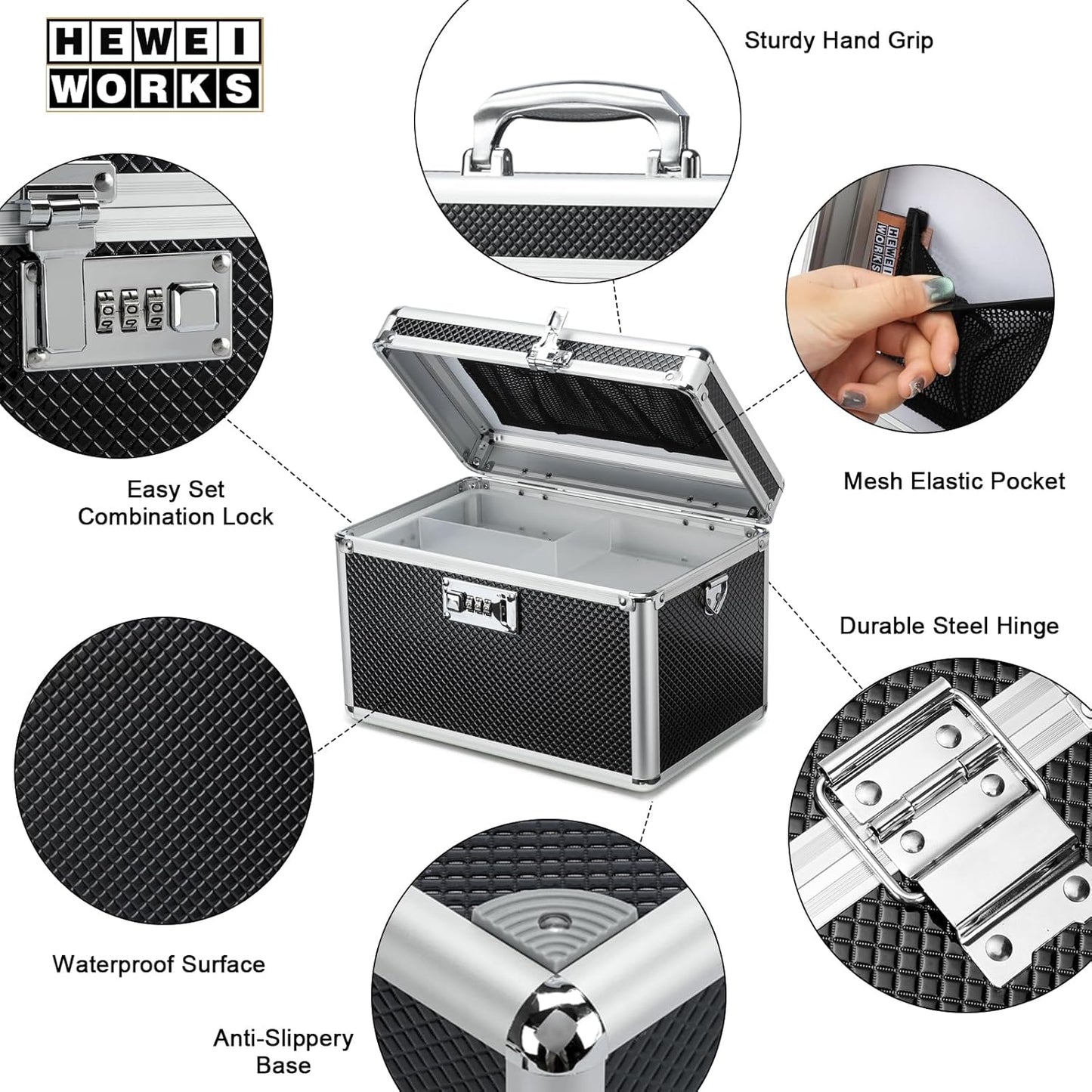 Storage Lock Box with Combination code, Lockable Medicine Storage Case, Empty First Aid Box, Security Lock Box, Multipurpose Lockbox for Home and Outdoor Use (Black, Medium)