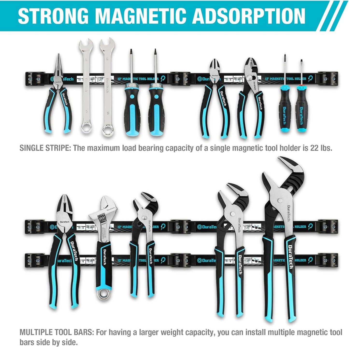 DURATECH 4 Pack 12" Magnetic Tool Holder Strip, Heavy Duty Magnetic Tool Bar, Magnetic Space Saving Tool Organizer with Mounting Screws for Garage, Workshop, Kitchen