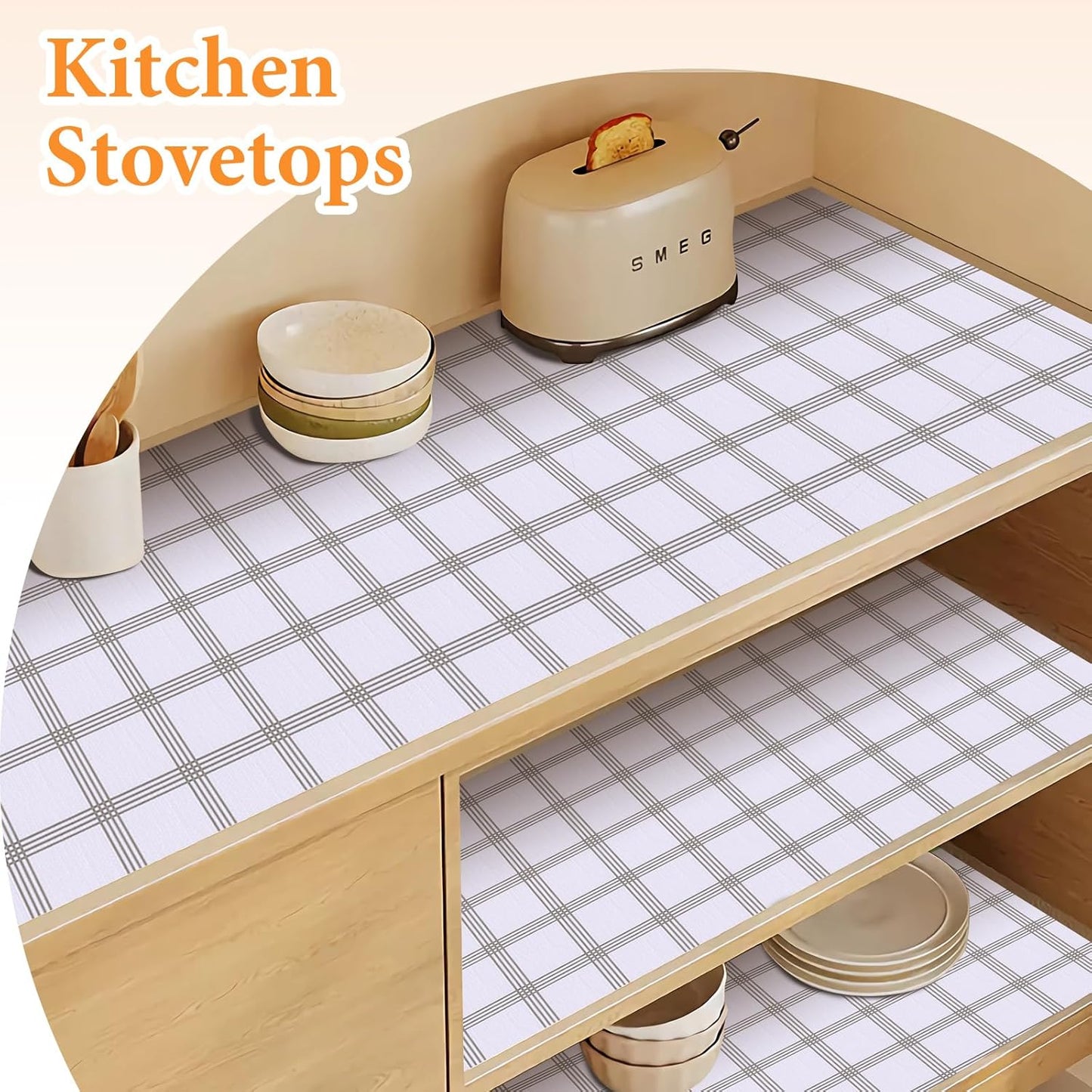 Shelf Liner for Kitchen Cabinets Non Adhesive Drawer Liner Non-Slip Thickened Shelf Liner Paper Strong Easy to Clean for Tool Box Refrigerator with Knife and Tape Measure, White Square,17.3 x 236.2 IN