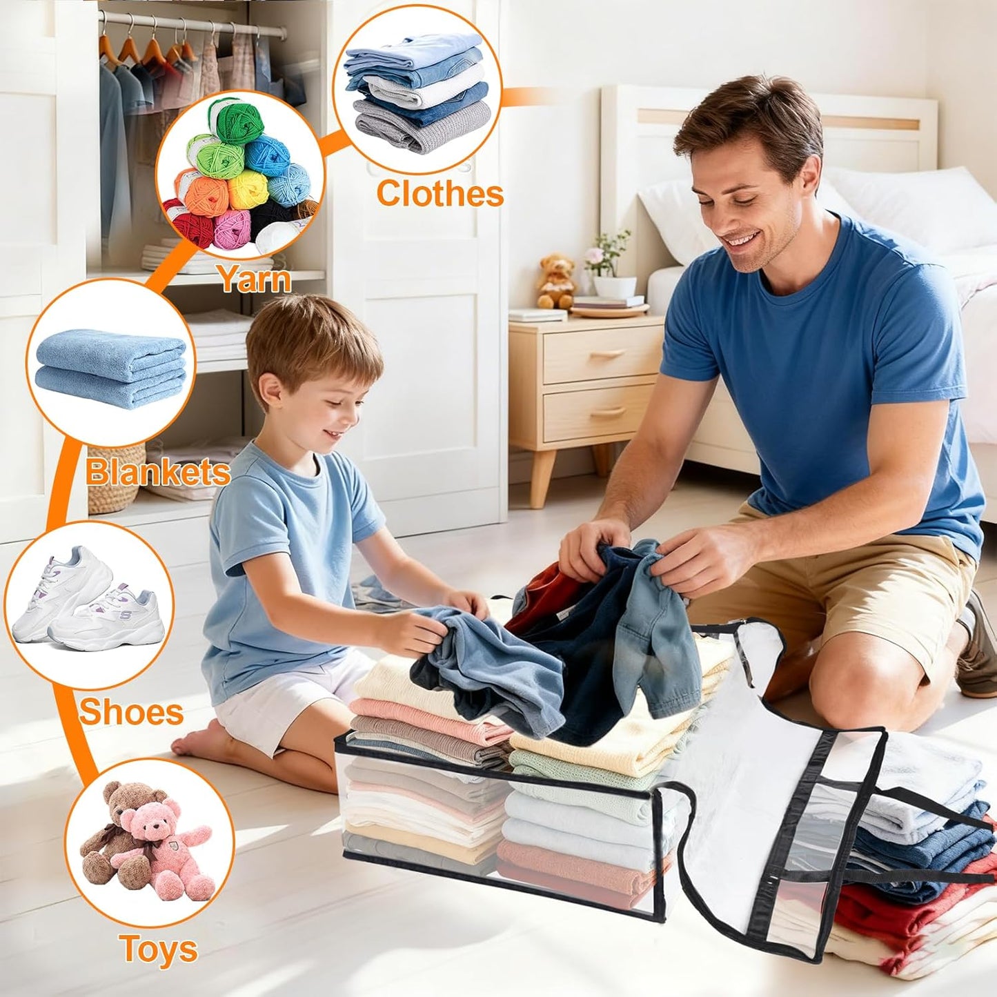 4 Pack Clear Clothes Storage Bags, Vinyl Blanket Storage Bag with Heavy-Duty Zipper, Foldable Moving Bags, Closet Organizers for Bedding, Comforter, Linens, Sweaters, Pillows, Toys (40L)
