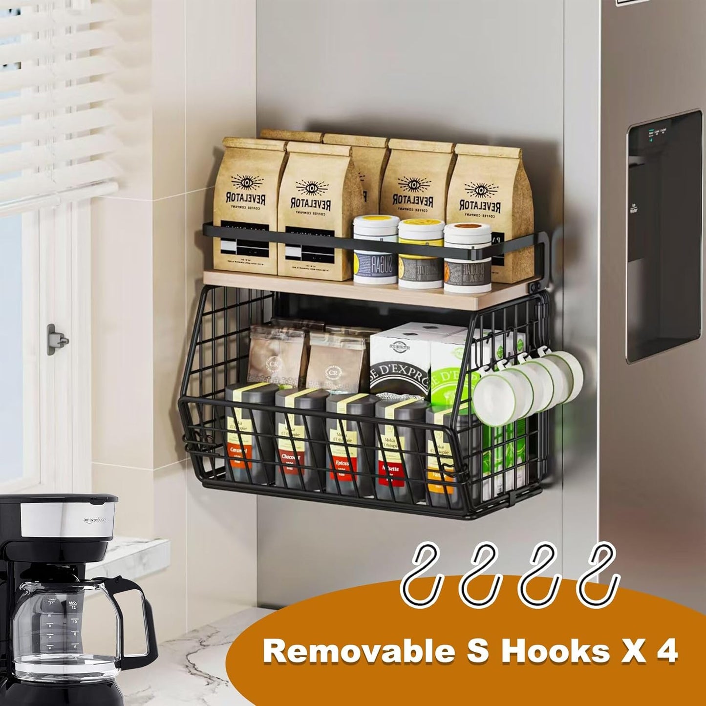 Magnetic Shelf for Fridge,Onion and Potato Spice Snacks Fruit and Vegetable Storage and Organizer,Wire Basket for Pantry,Kitchen Countertop,RV and Laundry