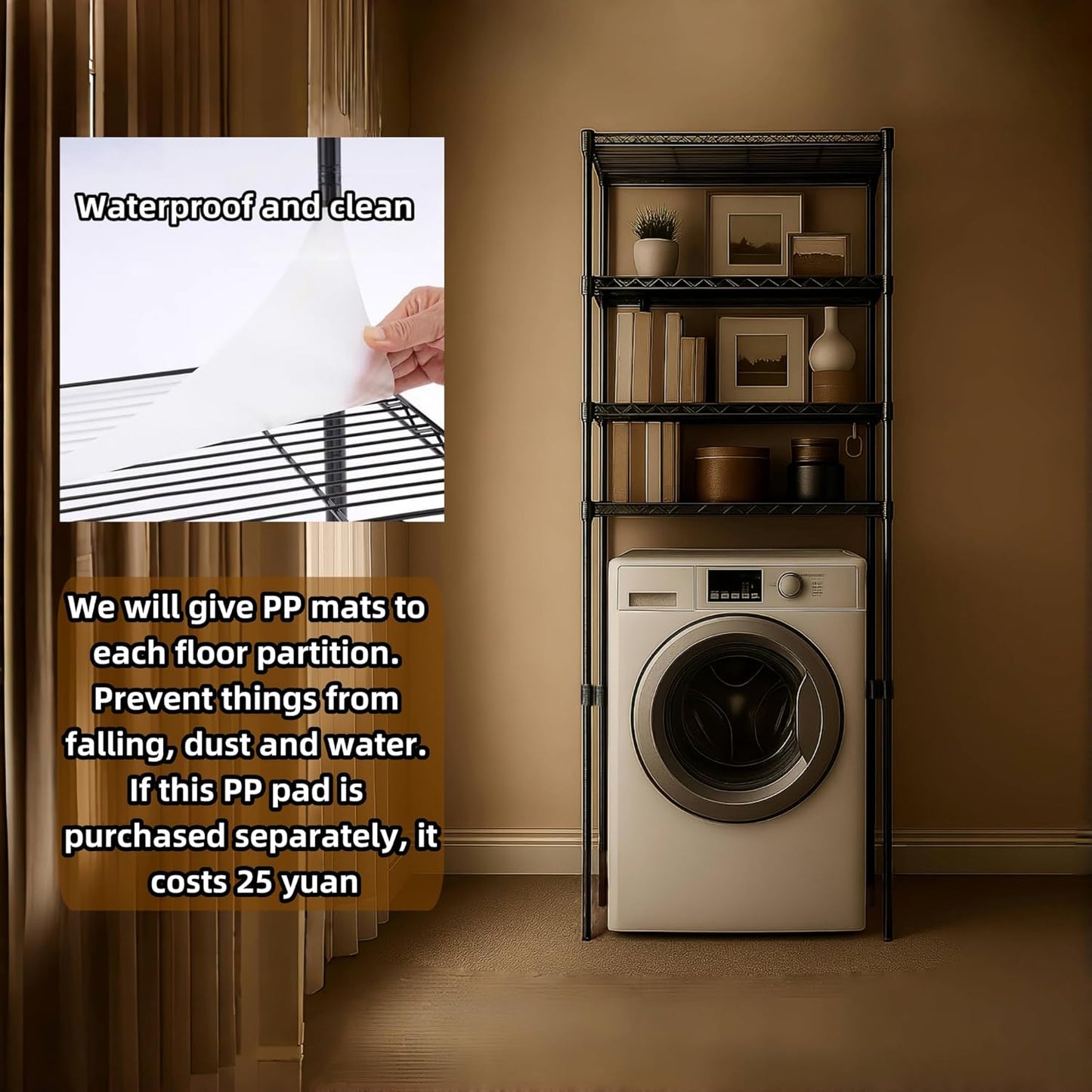 Washer, Dryer and Refrigerator Top Shelf - Extra-Wide Design, Thickened Structure, Washing Machine Rack,Height-Adjustable, Laundry Room Shelves Organizer，Over Dryer Storage(Black)