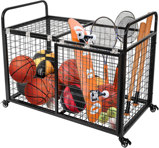 heodmaem Ball Cart Storage for Garage Compatible with Optional Divider, Extra Large Basketball Cage Bin for Indoor Outdoor, Heavy Duty Sports Equipment Organizer for Gym, School,Club