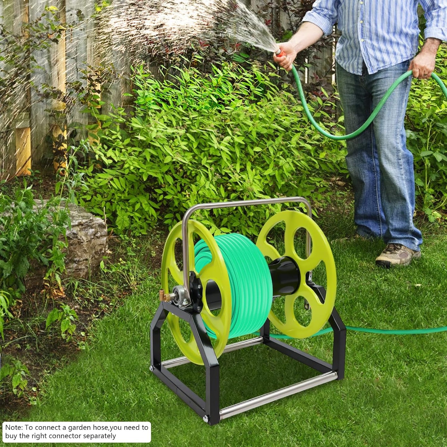 Heavy Duty Garden Hose Reel Cart, 328FT Capacity for 0.55-Inch Hose | Floor Standing Metal Water Hose Reel with Easy-Wind Crank Handle (Hose Not Included)
