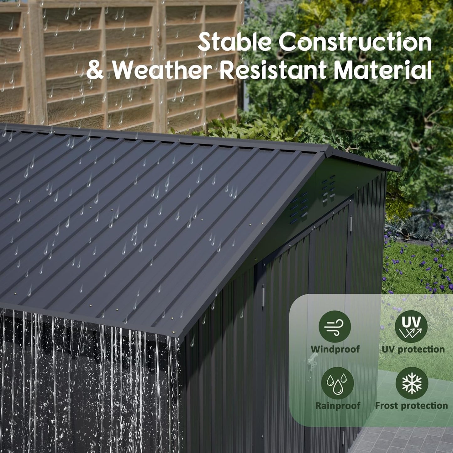 10x8 FT Outdoor Storage Shed with Floor Frame Structure and Lockable Doors, Durable and Sturdy Meta Sheds with Waterproof Roof Garden Tool Shed Ideal for Backyard Patio (Black