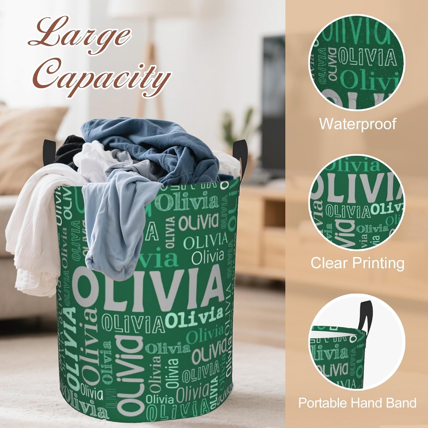 Custom Name Laundry Hamper, Personalized Laundry Basket with Name for Boys Girls Kids Men Women, Customized Name Dirty Clothes Basket Gifts for Clothes Toy Bathroom Bedroom Laundry Room Dorm
