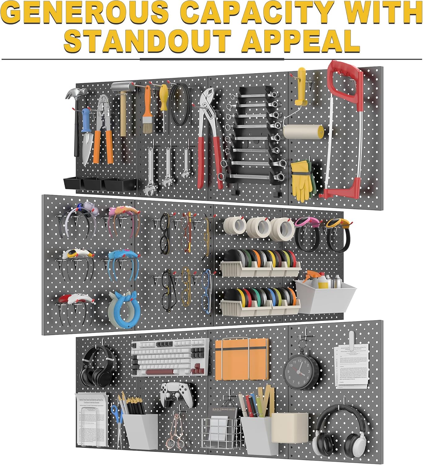 Ultrawall Metal Pegboard Panels, Pegboard Wall Organizer, Black Peg Boards for Wall, Garage Tool Storage Organization, 12"X16", 4pcs