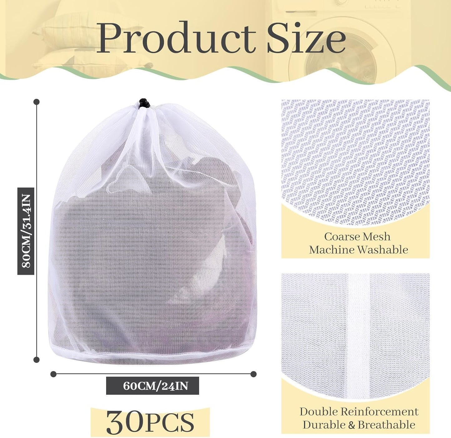 48 Pcs 24 * 32 Inches Fine Mesh Laundry Bag with Drawstring Large Heavy Duty Mesh Bag Machine Washable Sheet Drawstring Net for Delicates College Dorm