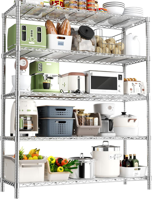 Storage Shelves Heavy Duty, 48" L x 20" W x 72" H Garage Wire Shelving Unit Loads 2000LBS, 5-Tier Adjustable Metal Industrial Utility Shelf Rack for Kitchen, Laundry Room, Pantry, Warehouse, Basement