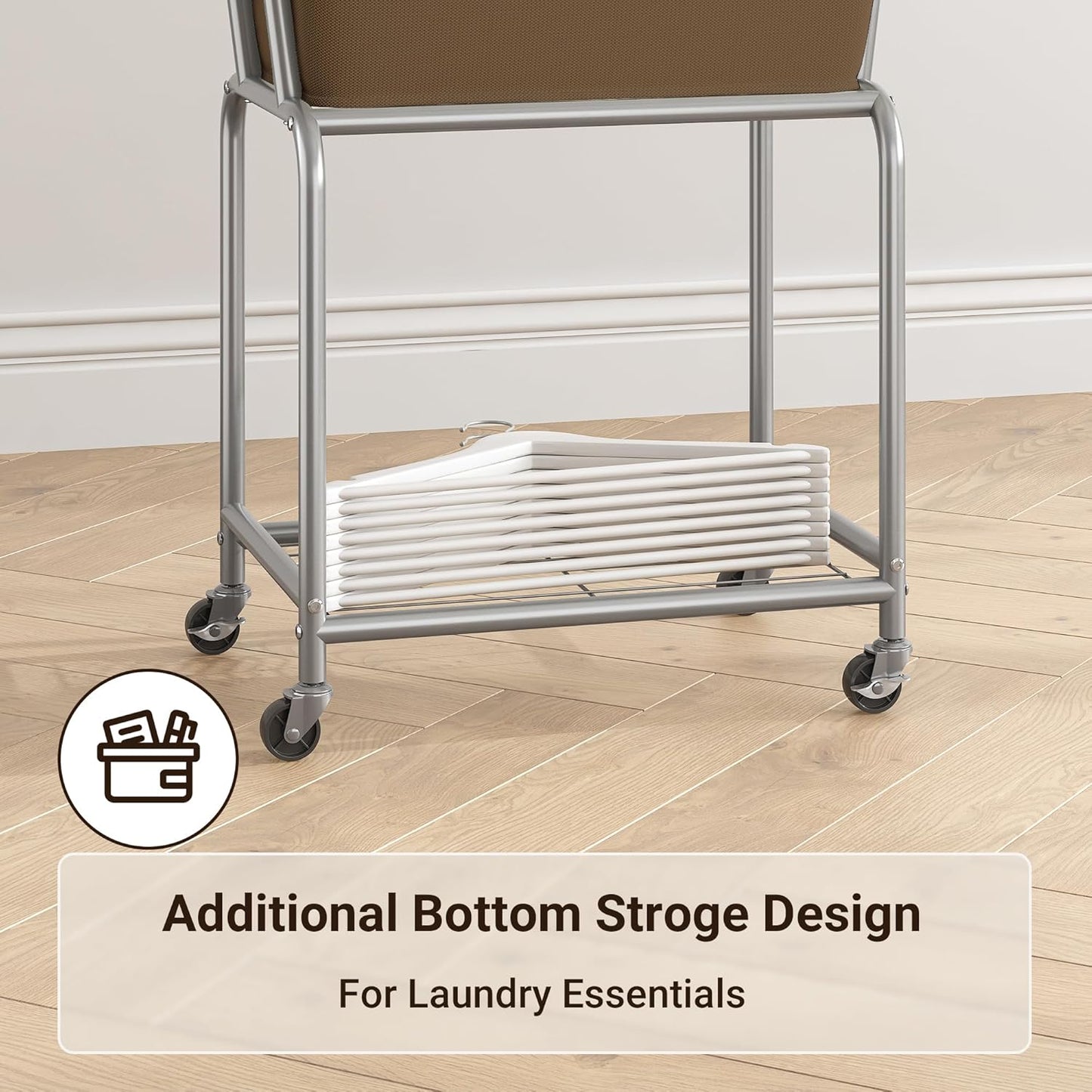 ELYKEN Laundry Cart with Wheels, Rolling Laundry Hamper with Removable Bag and Shelf, Metal Frame Laundry Basket with 4 Casters and 2 Brakes, Ideal for Bedroom, Bathroom, Laundry Room, Camel Brown