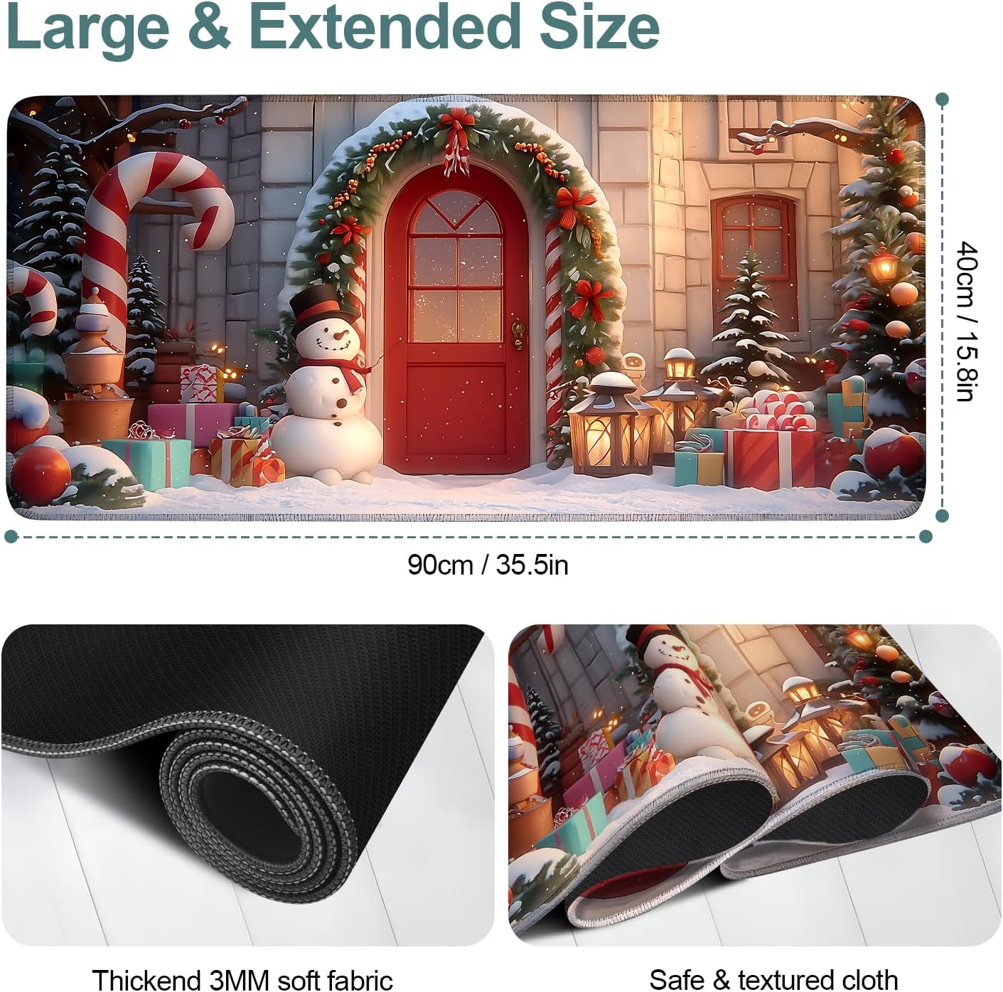 Christmas Scene Gaming Mouse Pad 35.4"x15.7"Desk Mat Anti-Slip Rubber Base & Durable Stitched Edges for Gamers Smooth Mouse Writing Surface for Desk Office/Home