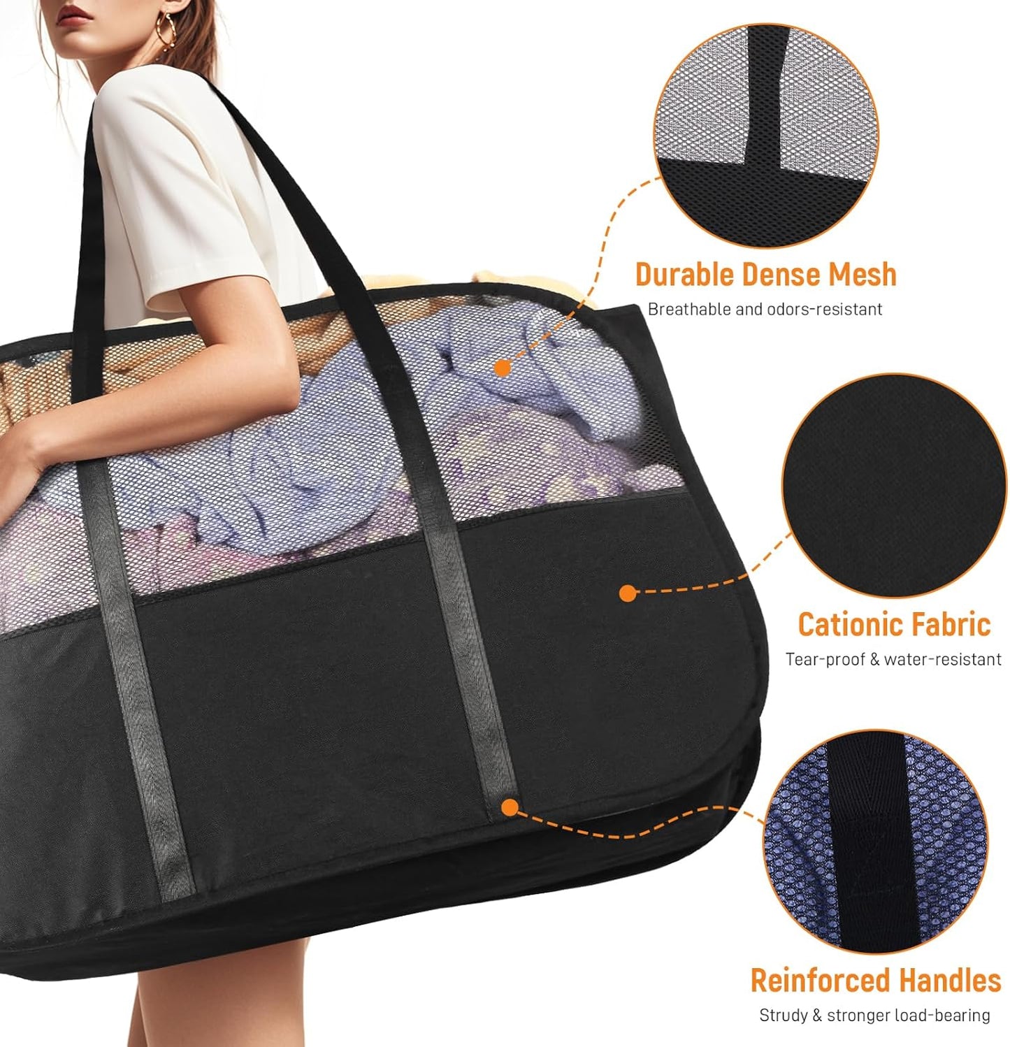 Collapsible Laundry Baskets with Easy Carry Handles, 95L Clothes Hamper for Storage, Foldable Laundry Basket Tear-proof, Large Pop Up Hampers for Laundry, Bedroom, Bathroom, Dorm Black