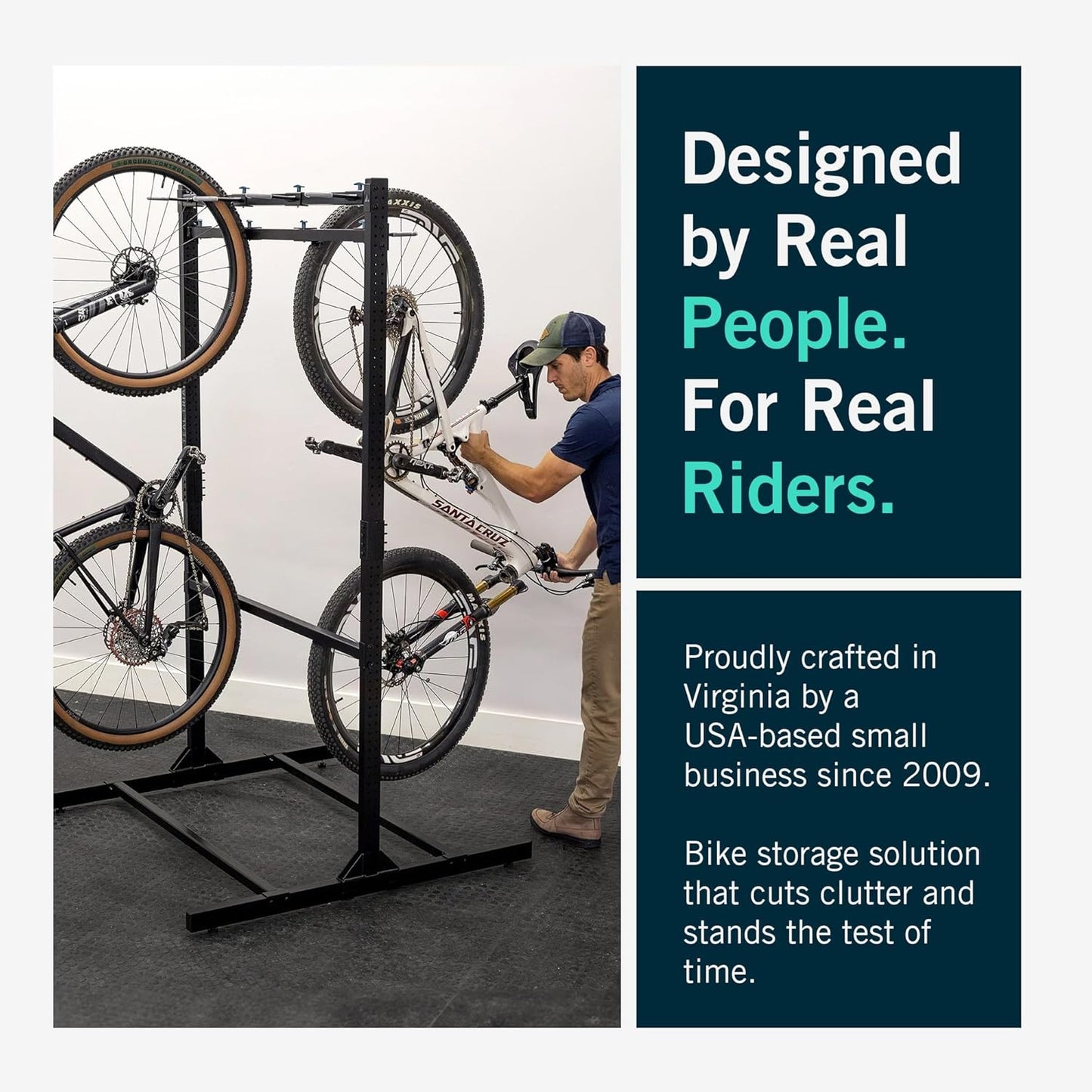 StoreYourBoard Indoor Bike Rack - Freestanding 8 Bike Storage Stand - Heavy-Duty Bike Holder for Garage or Home - Space-Saving Indoor Bike Stands for Road, Mountain, and Hybrid Bicycles - Black