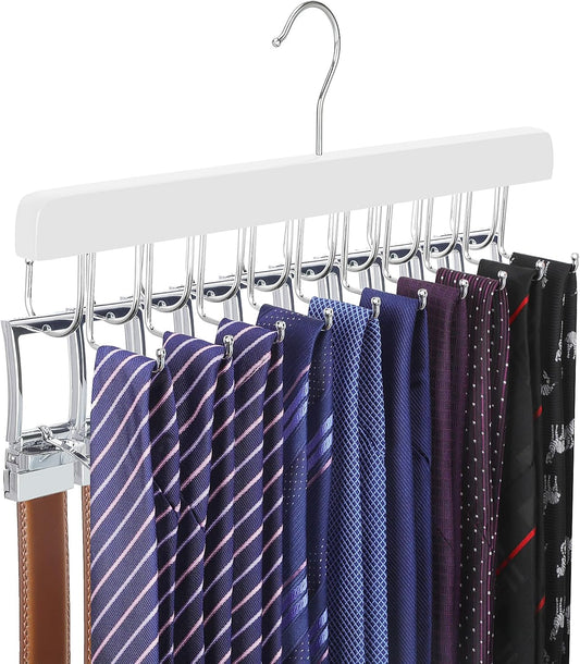TOPIA HANGER 20 Hooks 2 in 1 Belt Tie Hanger for Closet Max 30 Belts with 30 Ties Capacity, Belt Tie Racks Wooden Hanger for Closet Organizer Storage “U” Fit for Belt and “一” Fit for Tie - CT47W