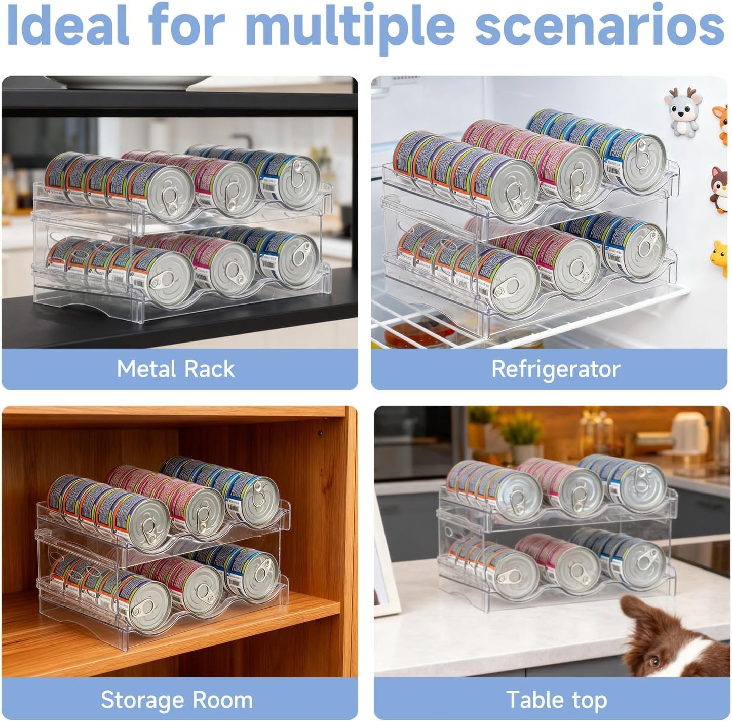 Cat Food Organizer,Can Organizer for Pantry,2-Layers Transparent Cat Food Can Organizer Container Holds 36 (3.5oz) Cans,Canned Cat Food Organizer and Storage for Countertop Kitchen Cabinet