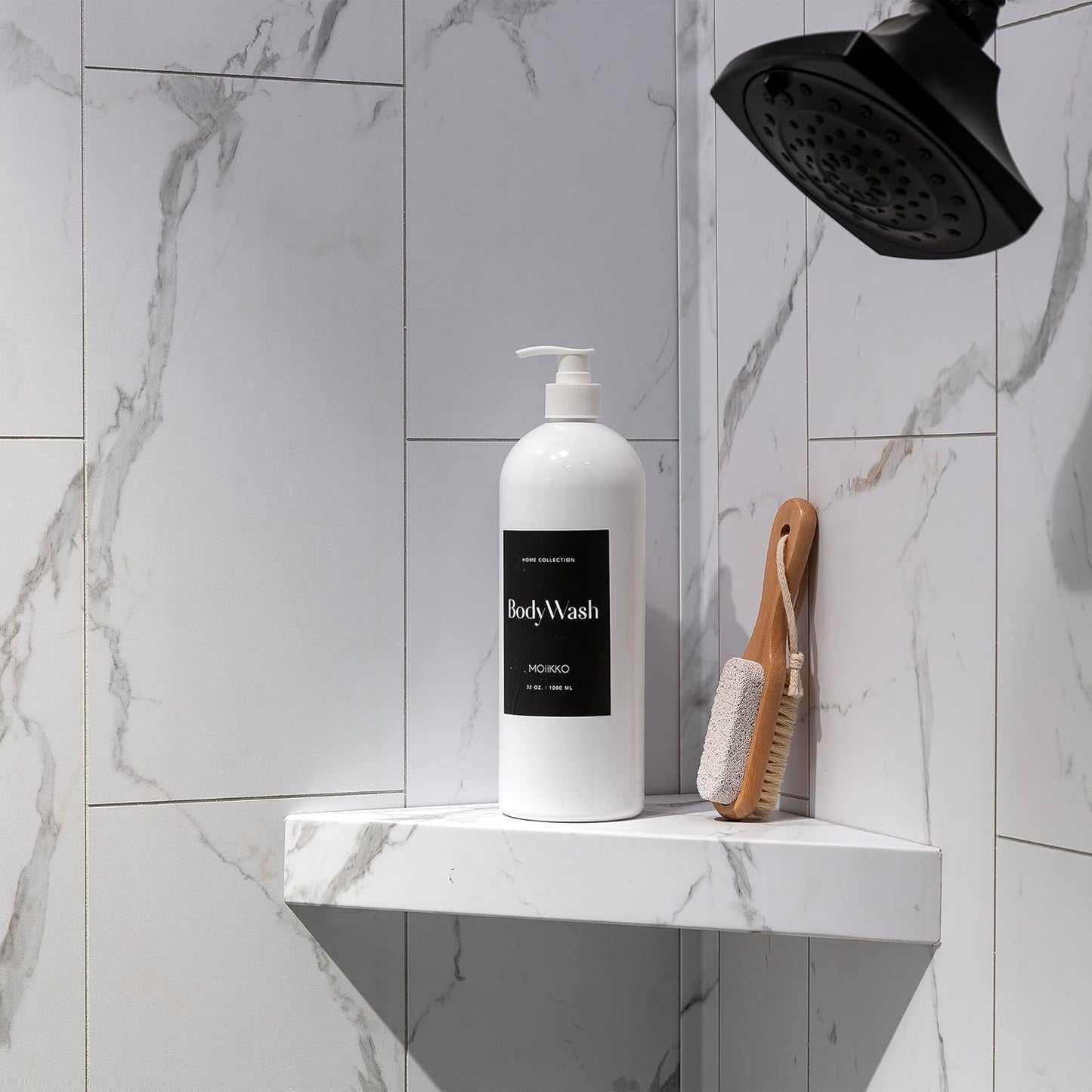 Palisade Vinyl Waterproof Corner Shower Shelf in Carrara Marble/Urban Glacier