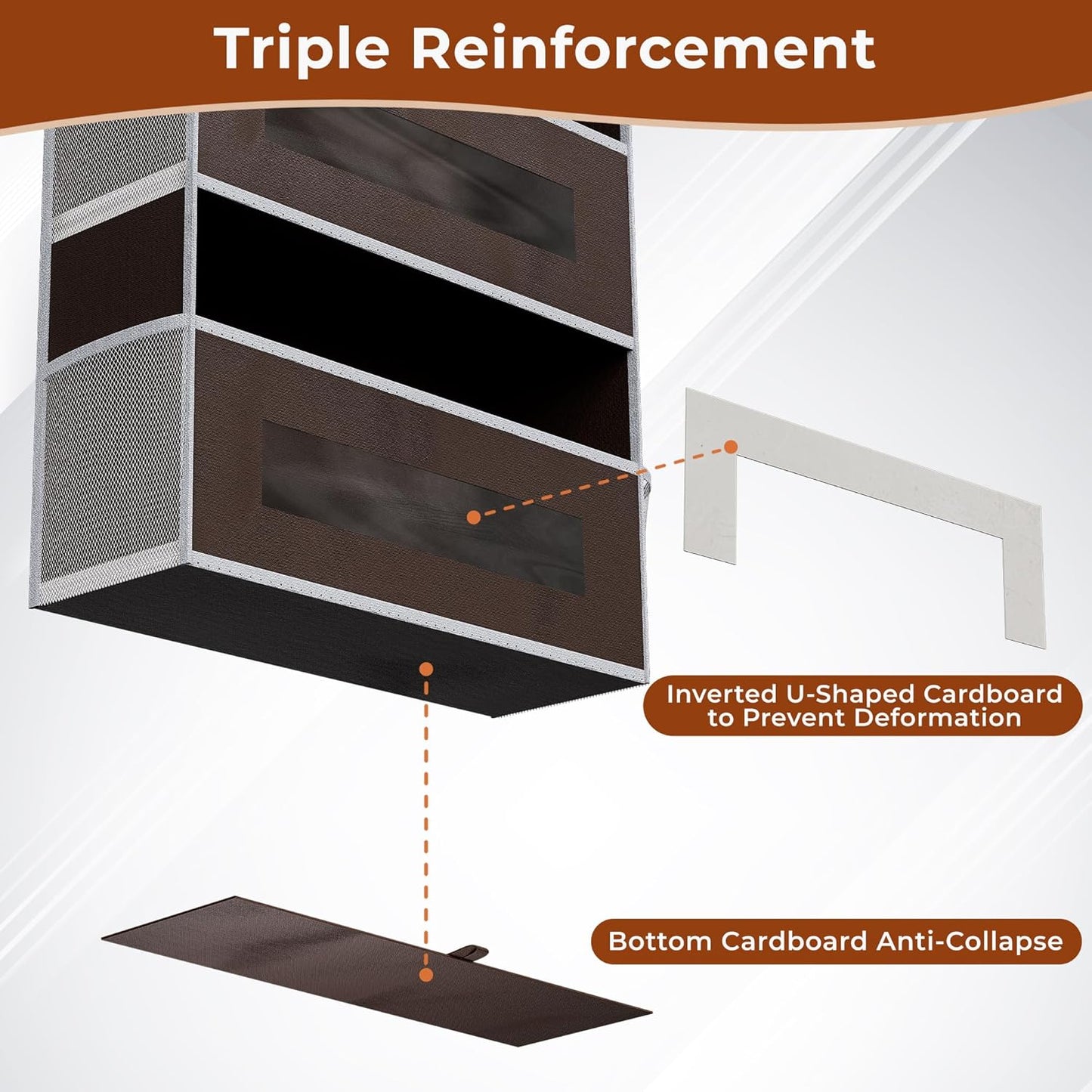 2 Packs 5-Tier Over the Door Storage Organizer with 10 Side Mesh Pockets, 48 lbs Load Capacity, 3 Hooks Design, Hanging Organizer with Clear Windows for Bathroom, Bedroom, Nursery, Kitchen-Brown