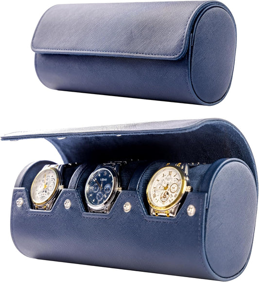 MR.OKAY 3 Watch Travel Case -Classic Leather Watch Case with Perfect Texture. Watch Carrying Case or Organizer for Storage and Display. Ideal Gift for Men Traveling, All Handmade by Artisans