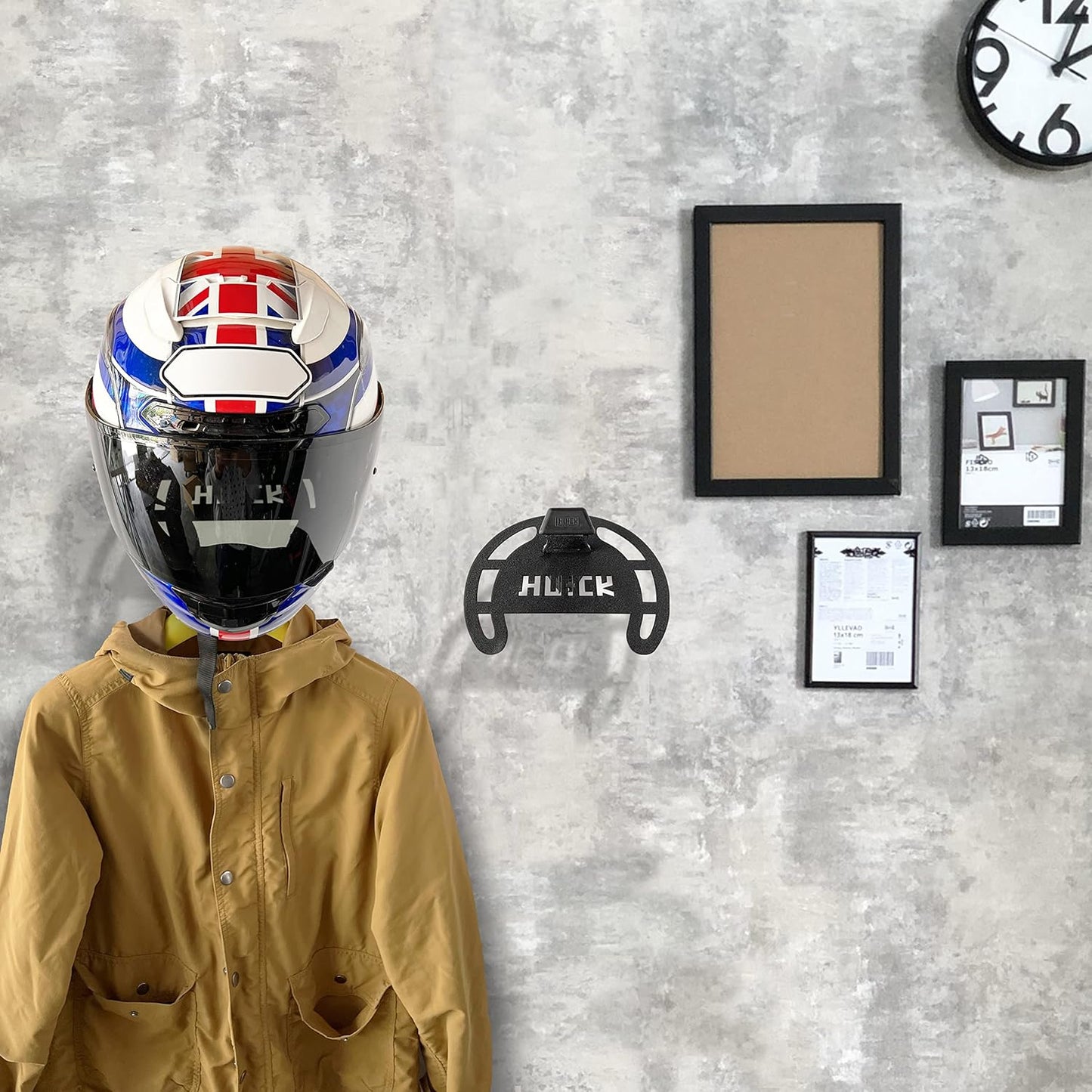 HUCK 2 Pack Helmet Wall Mount Holder Rack for Motorcycle Helmets, Coats (Basic, Black)