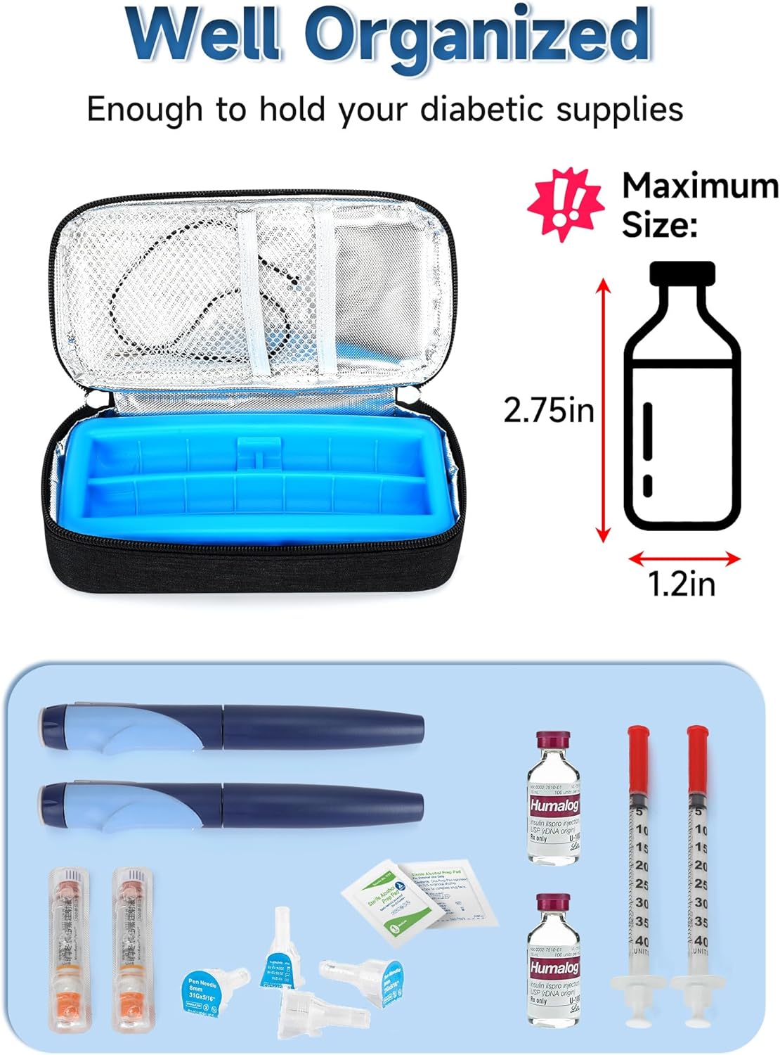 YOUSHARES Insulin Cooler Travel Case for Pen & Vials, Temperature Display Diabetic Medication Cooling Bag with Protective Ice Brick, TSA Approved Refrigerated Diabetes Supplies Carrying Organizer