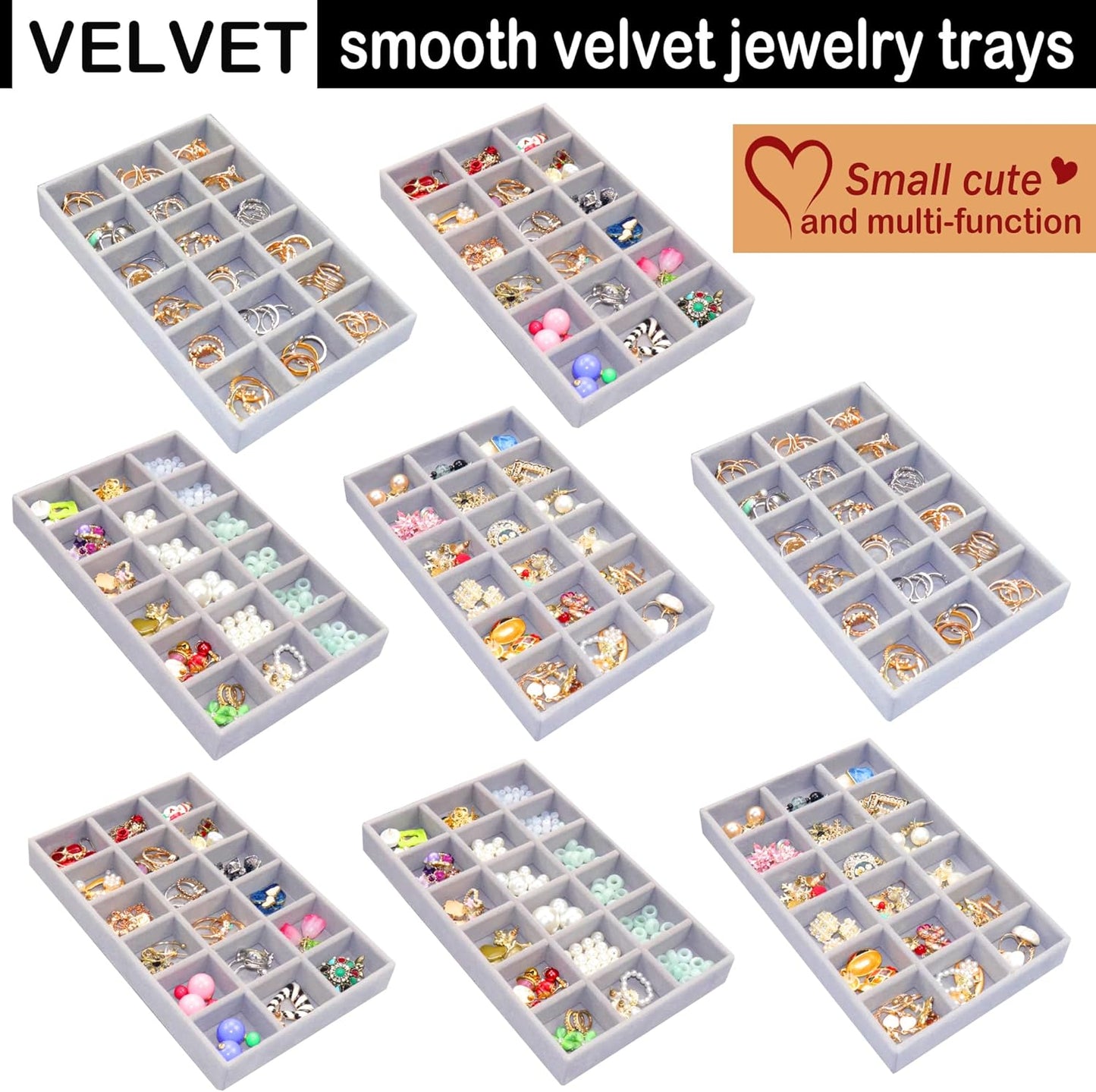 8 Pack Earring Organizer Holder Velvet Jewelry Tray for Drawer Stackable Jewelryy Organizer Divided Display Tray for Earring 18 Grids