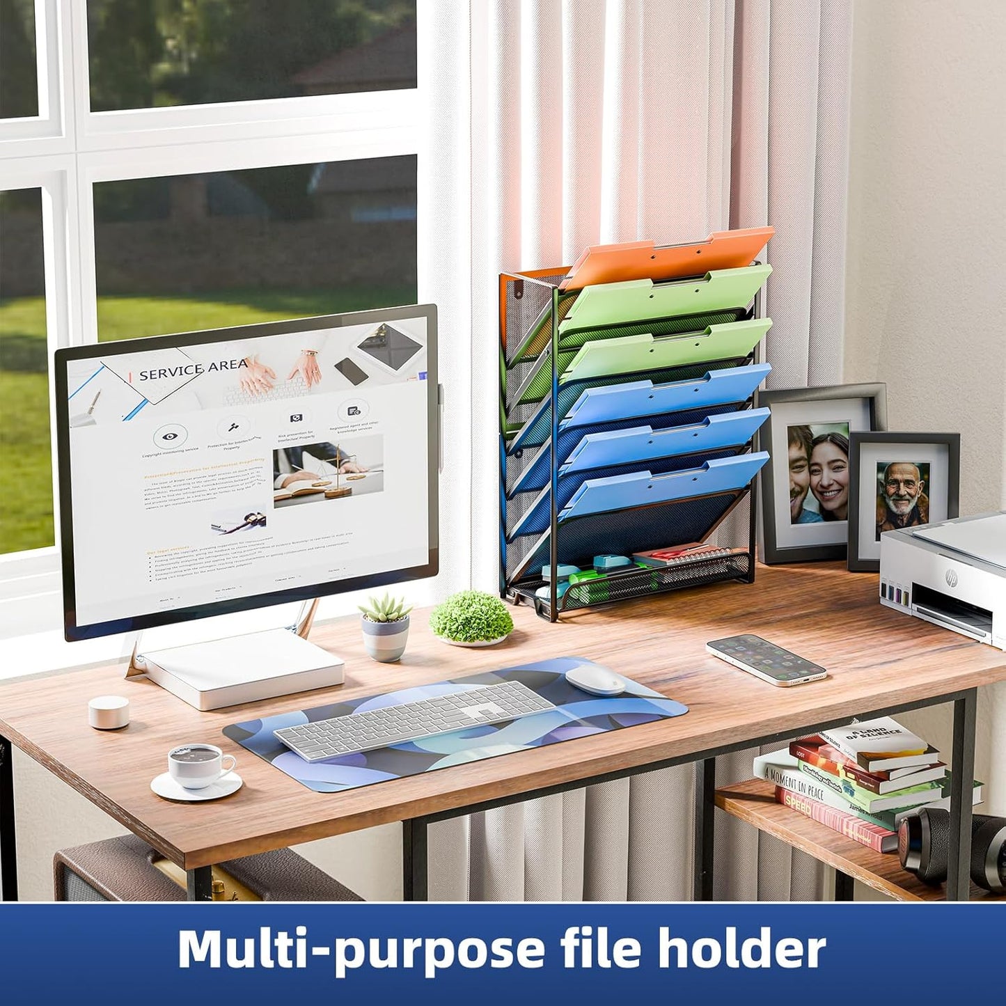 Simple Trending Wall File Organizer, Mesh 7-Tier Vertical Hanging File Holder, Desktop Metal Files Rack for Office and Home, Black