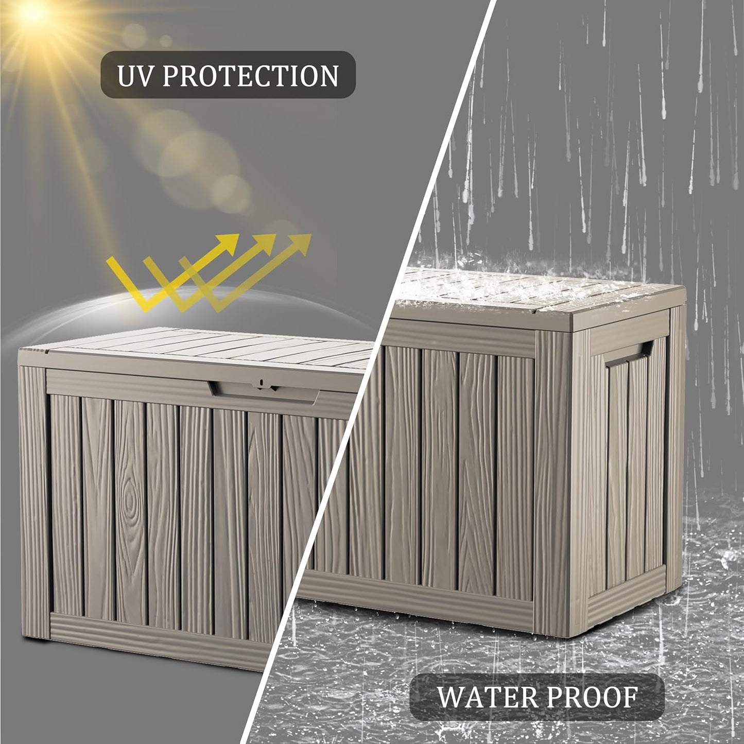 TARKARI 80 Gallon Lockable Resin Deck Box, Waterproof & UV-Resistant Outdoor Storage Box for Outdoor Cushion Storage, Garden Tools & Pool Accessories Storage, Coffee
