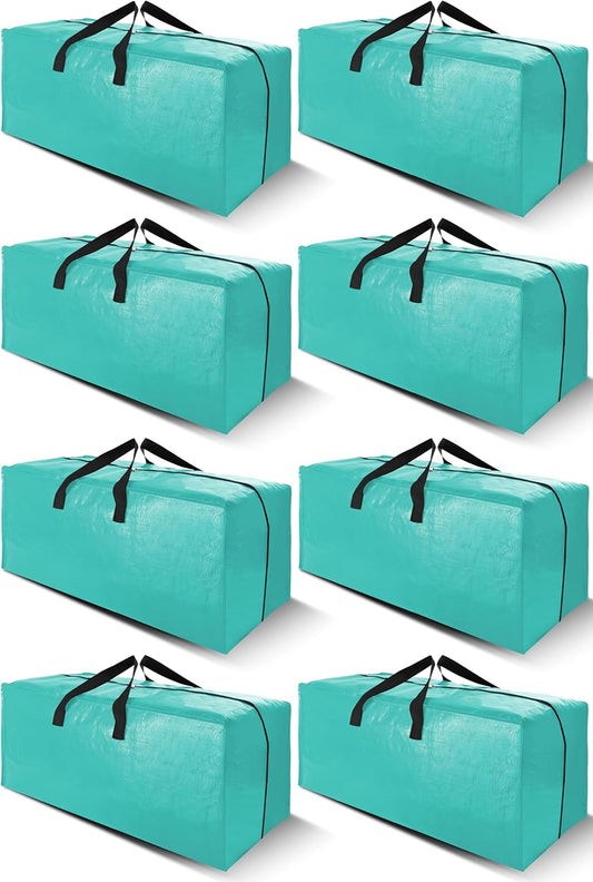Cosy Family 8 Pack Heavy Duty Extra Large Moving Bags with Backpack Straps - Strong Handles & Zippers, Storage Totes For Space Saving, Fold Flat, Alternative to Moving Box, Aquamarine