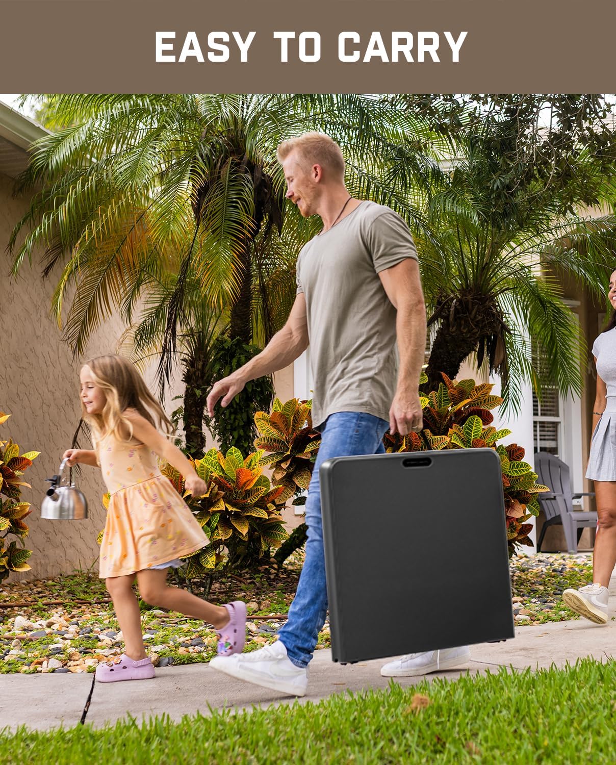 FanttikOutdoor 4ft Portable Folding Table, One-Handed Height Adjustment, 4 Heights, Gravity Lock, Carry Handle, Indoor Outdoor Heavy Duty Fold-in-Half Utility Table, Party, 2-Pack, Black Zeta X4 Pro