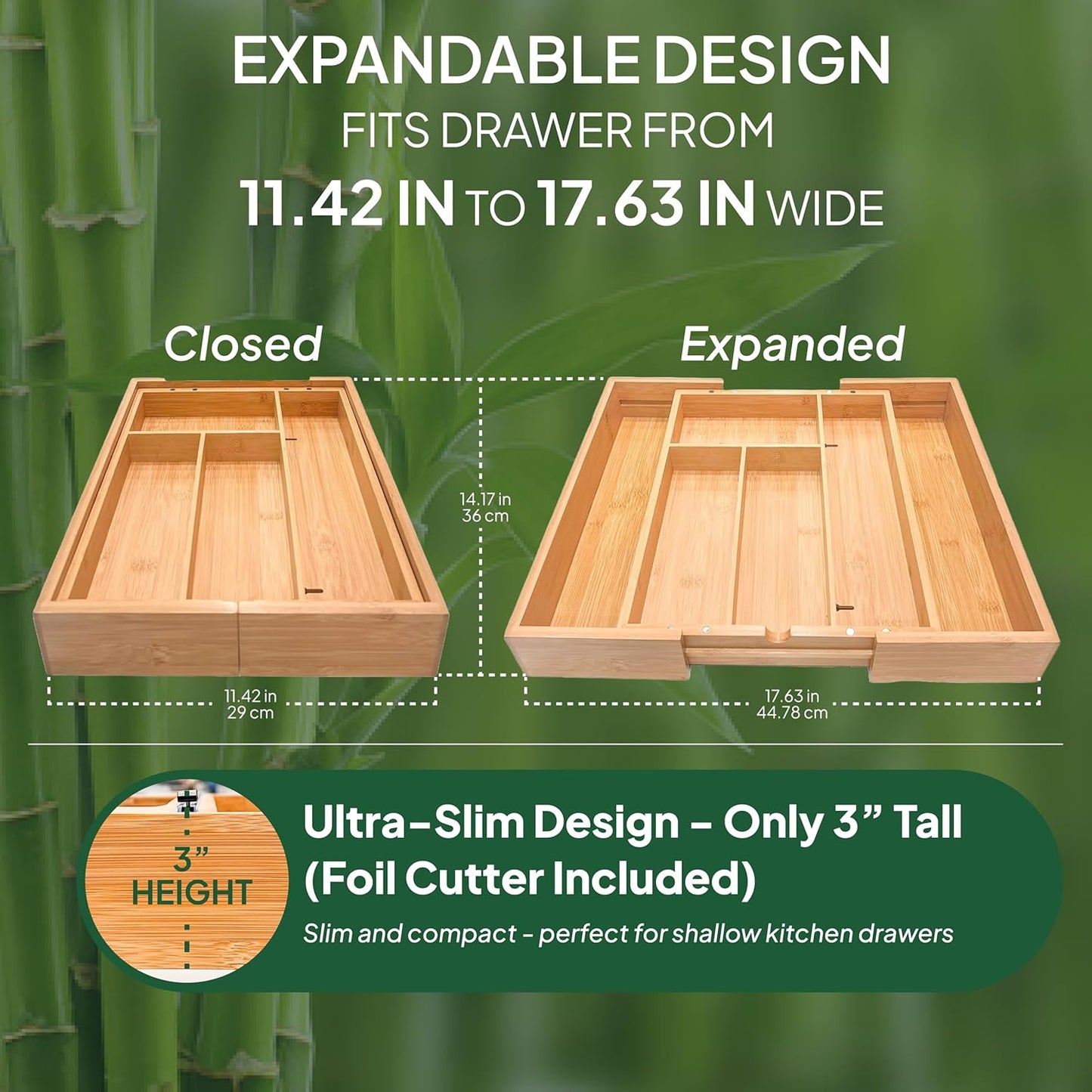 6 IN 1 Bamboo Baggie Organizer for Drawer, Storage Bag Organizer Kitchen Drawer for Foil, Aluminum, Saran Wrap, Compatible with Quart, Gallon, Sandwich and Snack Size Bags