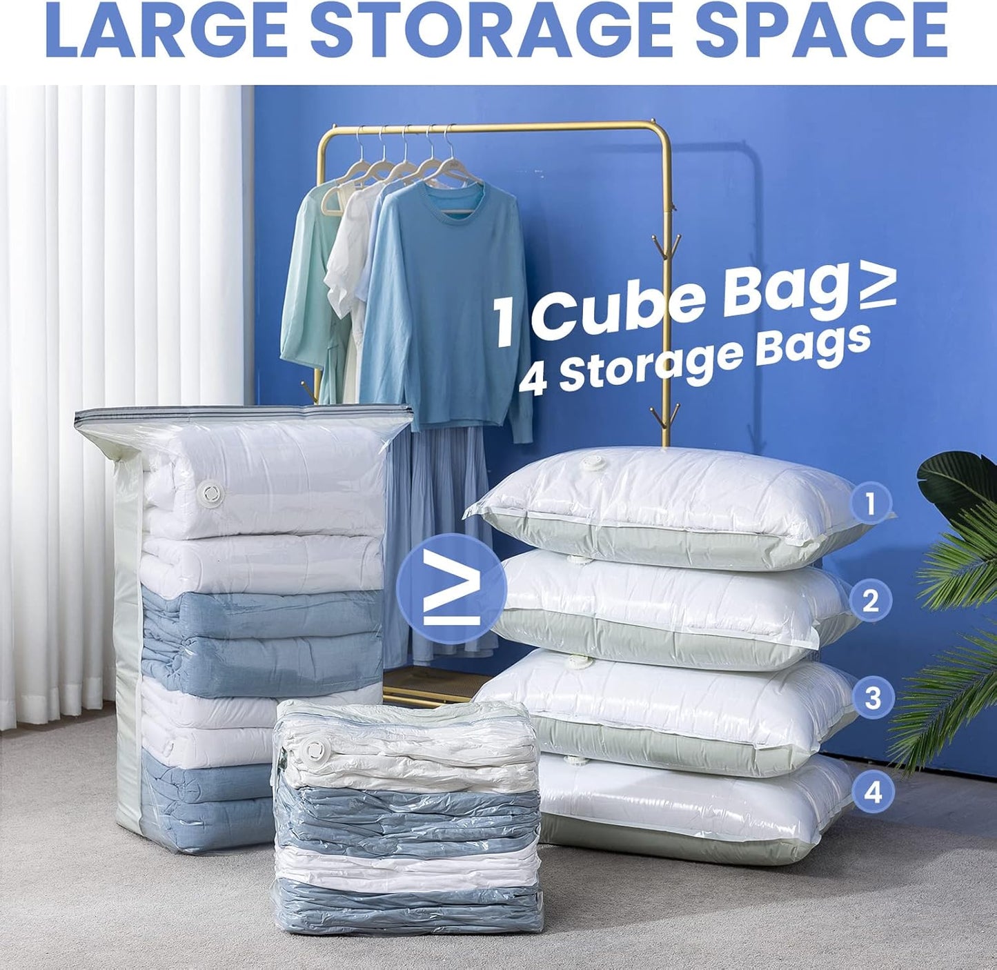 8 Pack Vacuum Storage Bags, Jumbo Cube 31x40x15 Inch, Extra Large Vacuum Seal Bgas for Comforters, Blankets, Pillow, Quilts, Space Saver Clost Oragnization, Clear