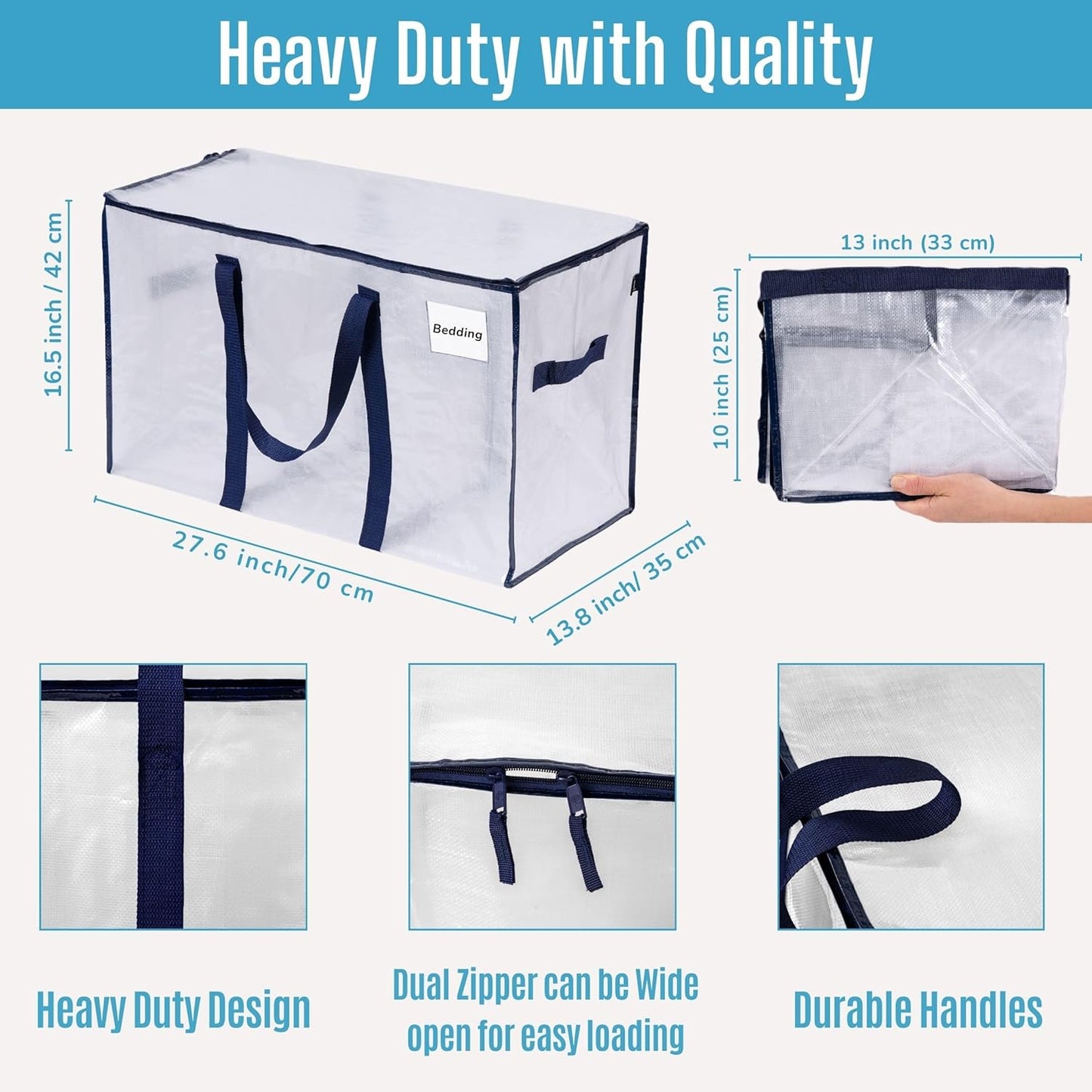 VENO 8 Pack Moving Bags and Large Christmas Storage Bins with lids. Alternative to Moving Boxes, Packing Supplies for College. Extra Large Heavy Duty Totes for Packaging (Clear, 8 Pack)