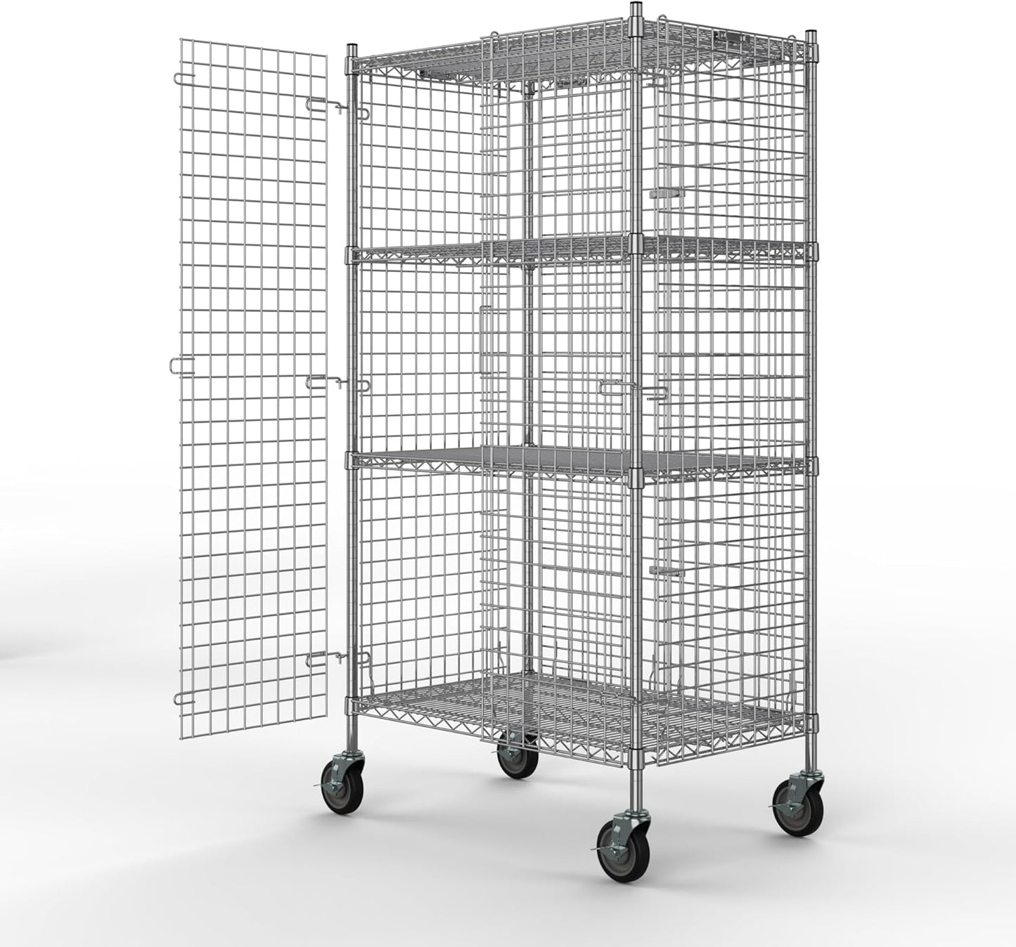 24" W x 36" L x 69" H Heavy Duty Utility Commercial Grade Metal Storage NSF Unit | Chrome Mobile Security Wire Cage Kit