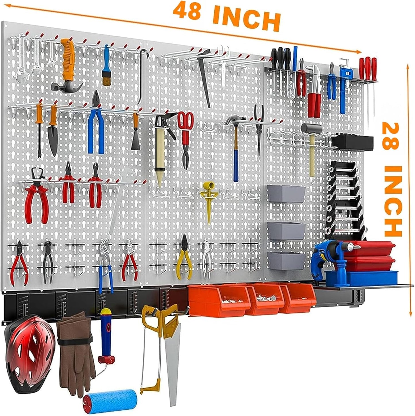 TORACK 109 PCS Pegboard Wall Organizer 4 ft. Garage Metal Pegboard Utility Tool Storage Kit w/Toolboard Hooks & Pegboard Hooks Accessories, Wall Mounted Storage Bins & Shelf
