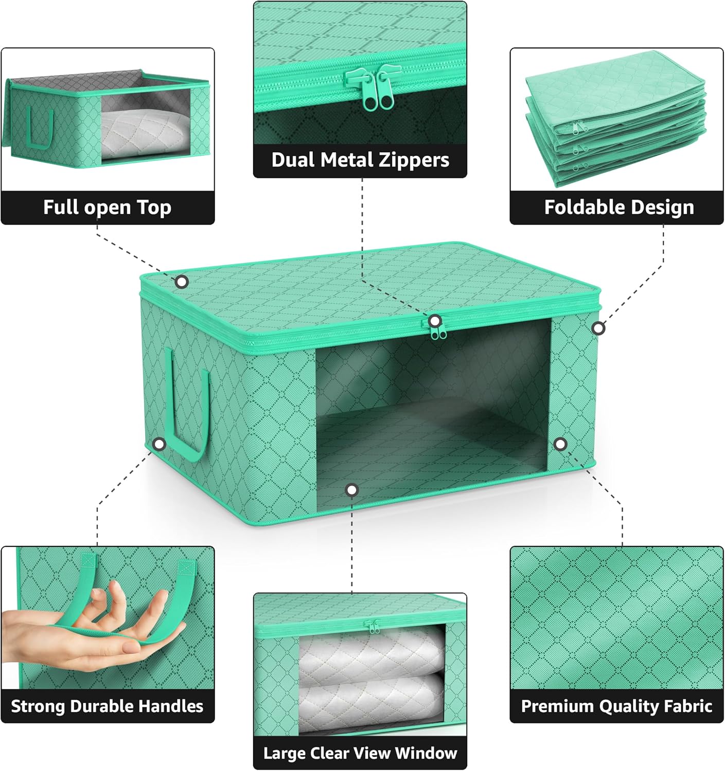 Sorbus Medium Clothes Storage Bags - Foldable Blanket Storage Bins for Organizing Bedroom, Closet, Clothing, Comforter, Organization with Clear Window, Lids and Carry Handles - Set of 3