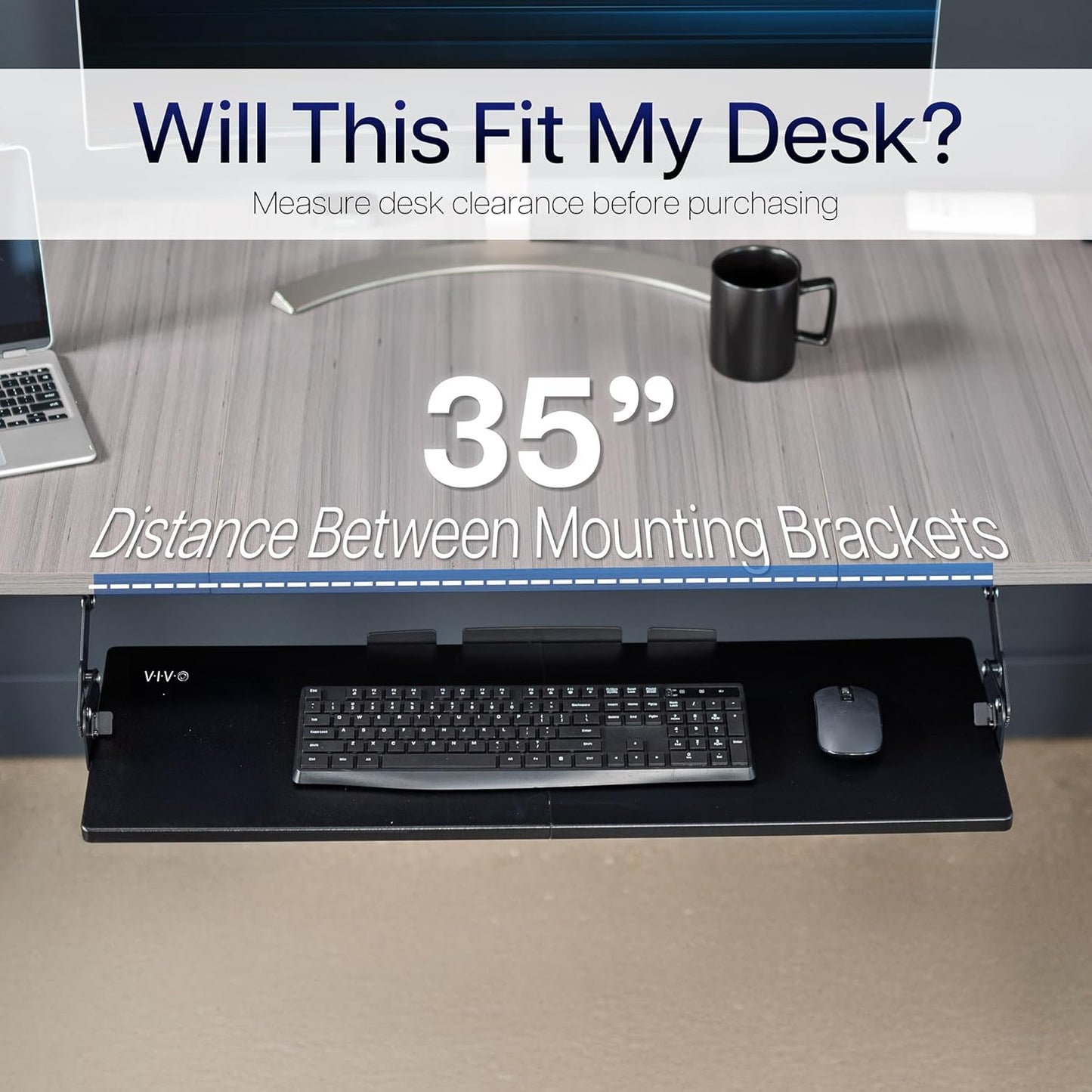 VIVO Large Under Desk 34 x 11 inch Computer Keyboard and Mouse Tray with Swinging Height Adjustment, 12 Settings, Platform Drawer for Typing, Black, MOUNT-KB34S