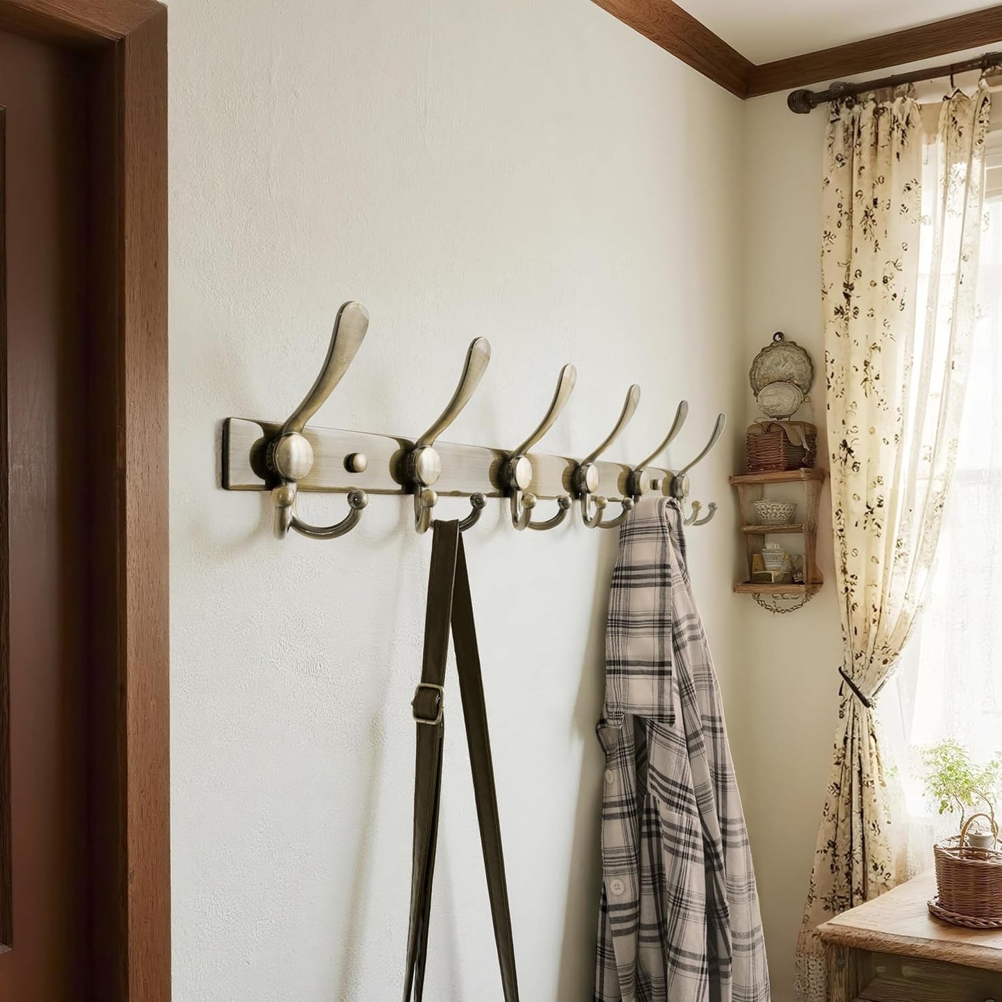 Dseap Coat Rack Wall Mount 2.0 Pro: 24” Long, 3X Tougher, Heavy Duty Stainless Steel Wall Coat Hanger with 6 Tri Hooks for Clothes Jackets Hats Entryway Closet, Bronze