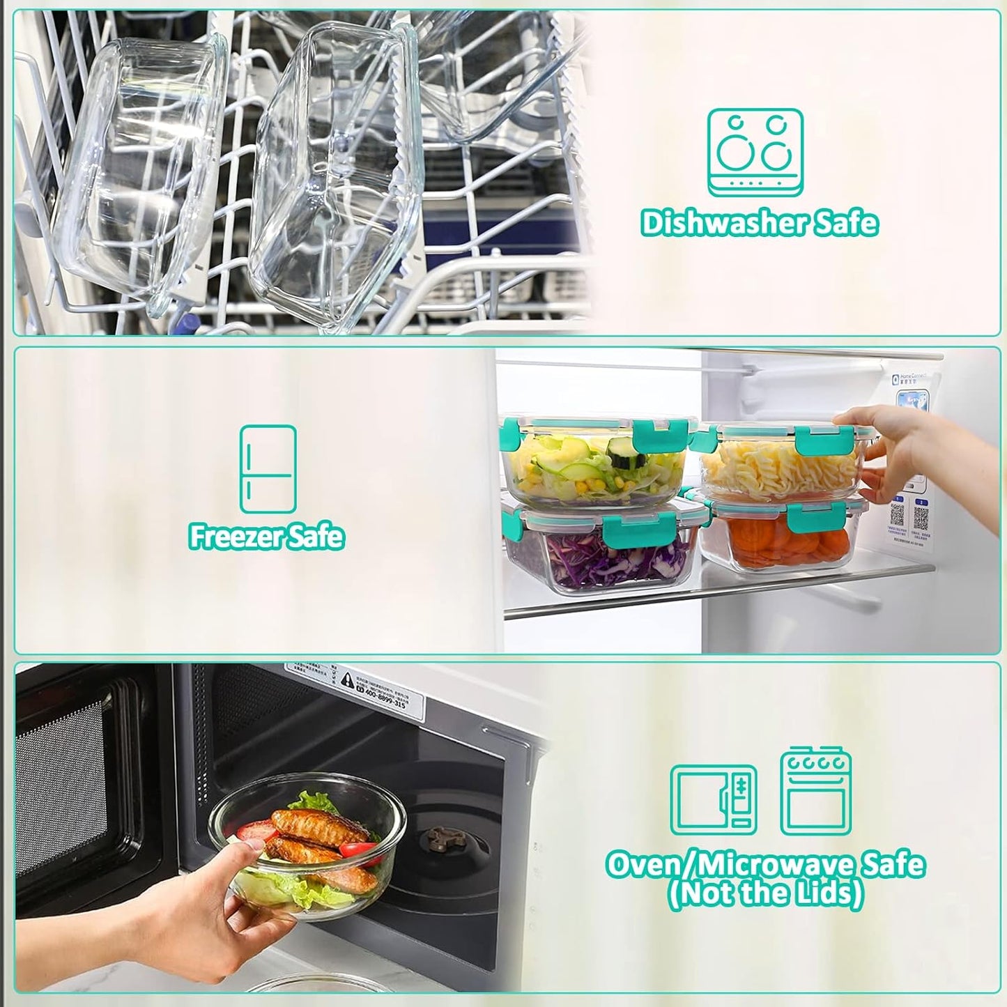 24-Piece Glass Food Storage Containers with Locking Lids,Glass Meal Prep Containers Set - Airtight Lunch Containers, Microwave, Oven, Freezer and Dishwasher,Green