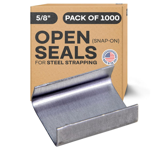IDL Packaging Open (Snap-On) Seals for 5/8" Strap Width Steel Strapping (Pack of 1000) - Superior Holding Power - Sturdy Metal Clips for Securing Heavy Packaging and Pallet Banding