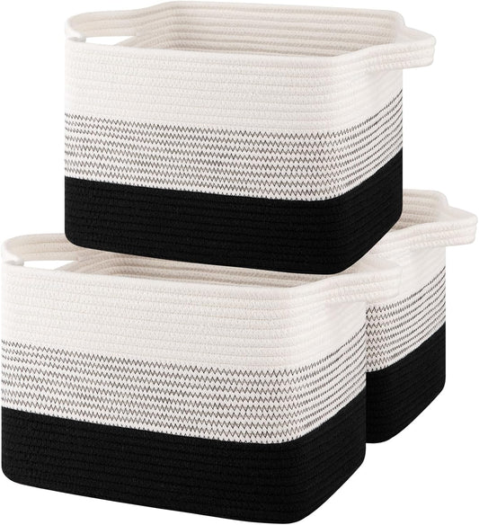 Storage Baskets for Organizing, Woven Baskets for Shelves, Rectangle Decorative Organizer for Storage Clothes, Toy, Books, Towels Nursery Bins 3 Pack (Gradient Black, 13"x9.85"x8.7")