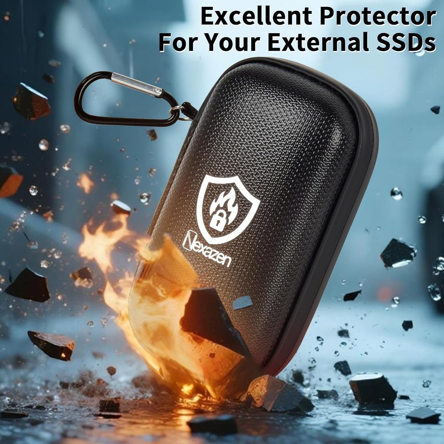 Fireproof& Waterproof Case for SanDisk Extreme Portable External SSD 500GB 1TB 2TB 4TB 8TB Solid State Drive, Zipper Travel Cable Organizer with SD SDXC SDHC Card Slots, Storage Pouch Only (Black)