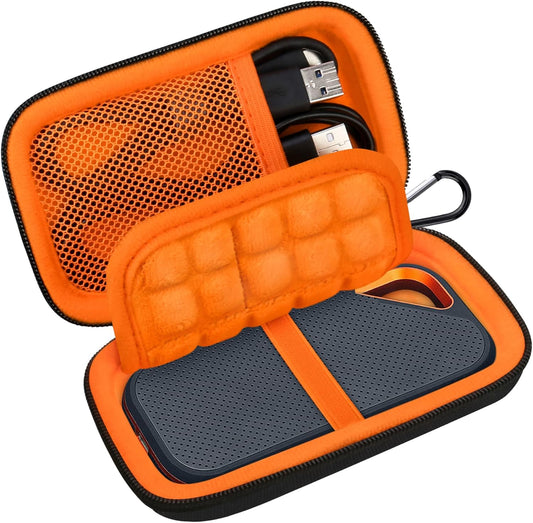 Lacdo Hard Carrying Case for SanDisk Extreme Pro/SanDisk Extreme Portable External SSD 500GB 1TB 2TB 4TB 8TB USB-C Solid State Drive EVA Shockproof Protective Storage Travel Bag, Black+Orange
