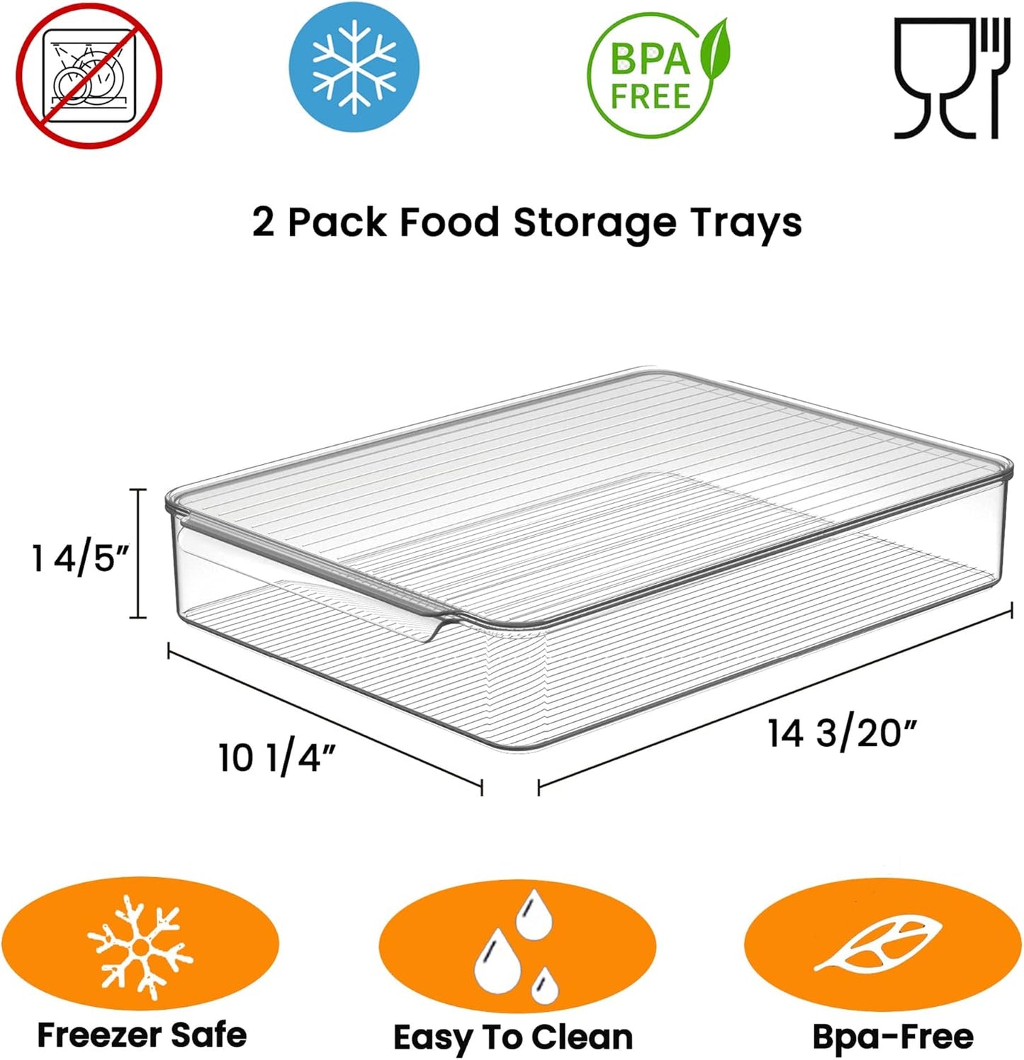 vacane Stackable Freezer Organizer, Flat Produce Saver Sliced Cheese Container with Lids, Freezer Storage Containers Food Storage Tray for Fruits, Vegetables, Meat