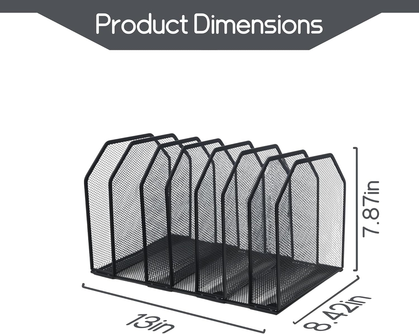 Adjustable Desk File Organizer,Detachable Office Folder Organizer,Compact Vertical Desk File Holder,Wrought Iron Paint,Suitable for Home, School, Office Classrooms (Black - 7 grids)