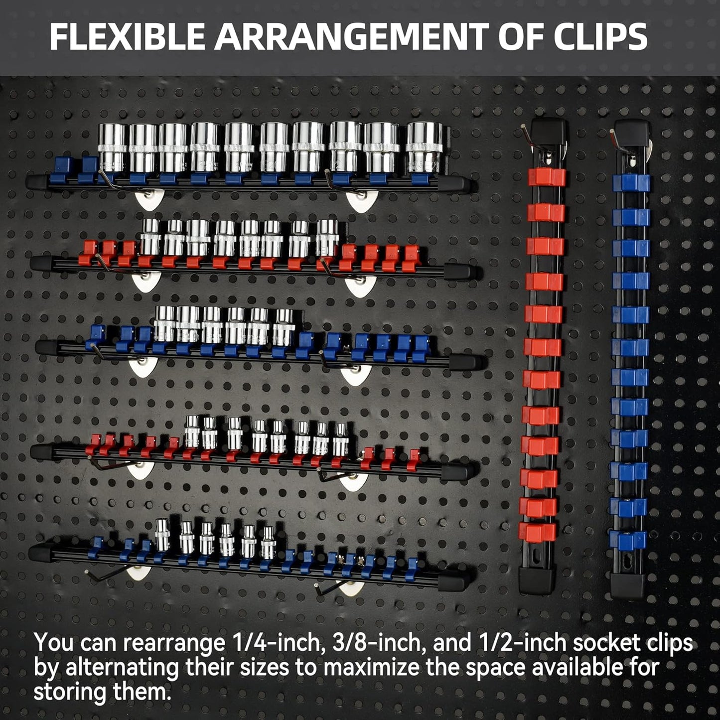 Socket Organizer Drive ABS Tools - Blue Socket Holder, Premium Quality 12 Pieces Socket Holders Kit 1/4-Inch x 64 Clips, 3/8-Inch x 60 Clips, 1/2-Inch x 48 Clips（12PC,Blue)